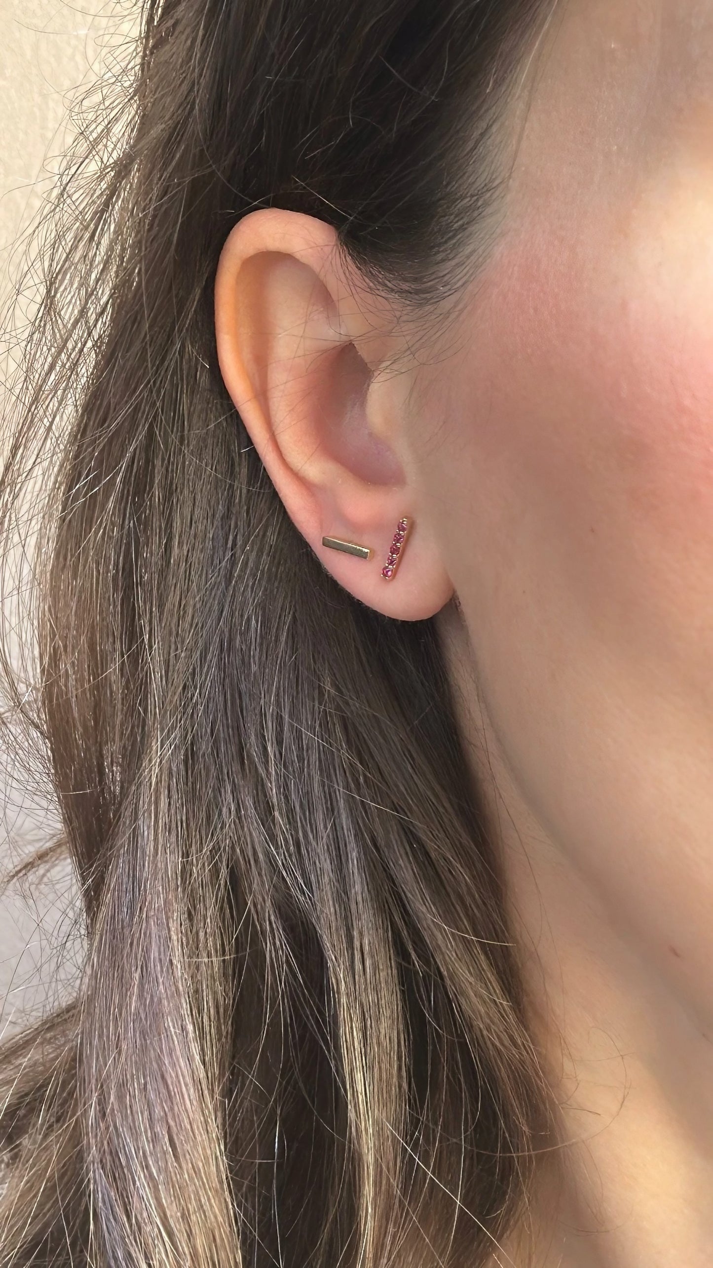 18k Ruby Stud Earrings | Ruby Bar Stud Earrings