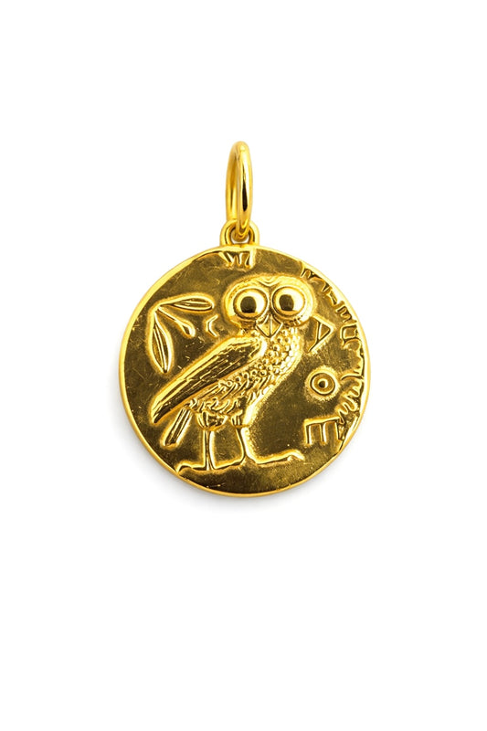 Gold Goddess Athena and Owl Coin Pendant (double Sides) in 14K or 18K | Ella Creations Jewelry