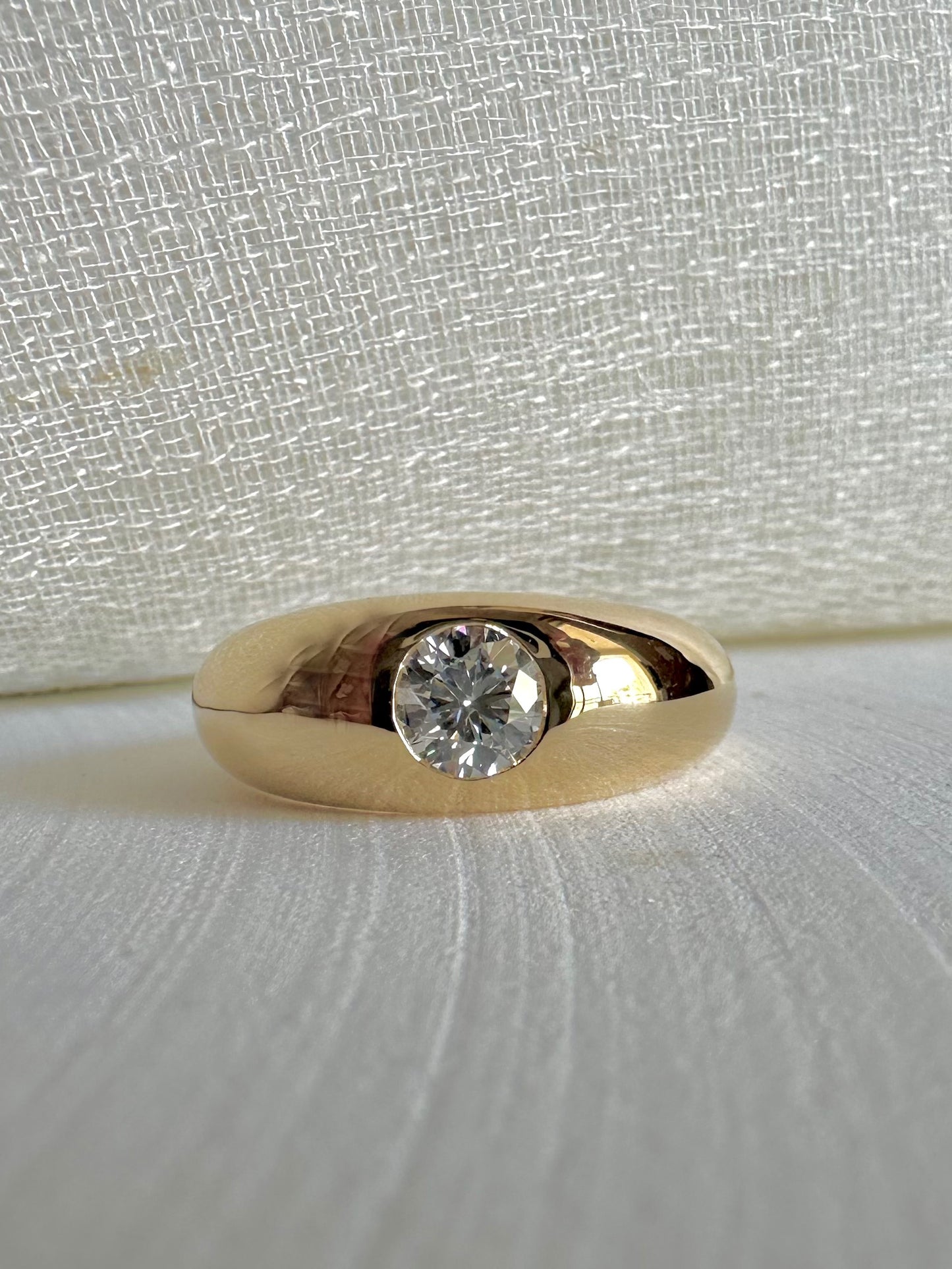 Diamond Dome Ring featuring a lab created diamond at its center, handcrafted in 18k gold and customizable to fit your needs | Ella Creations jewelry