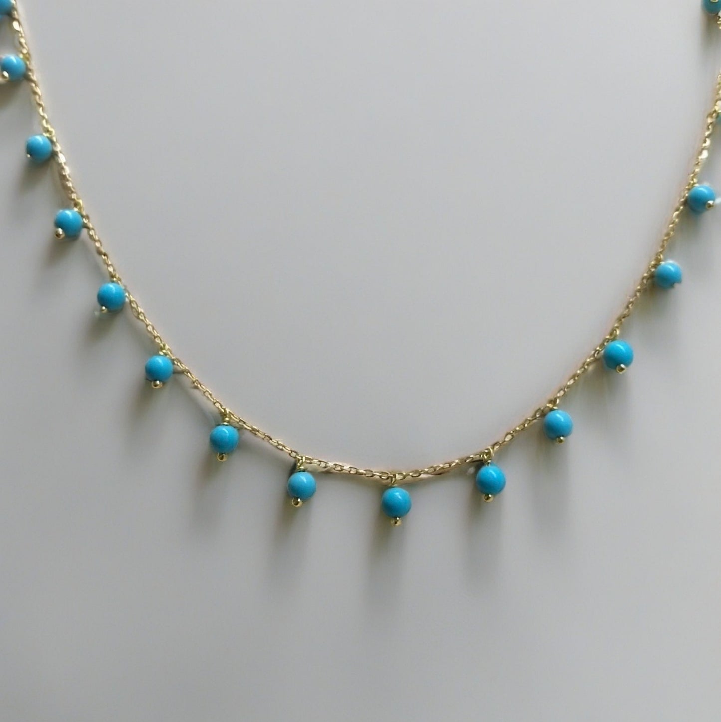 18k solid gold turquoise dangling necklace | turquoise dangling beads | Ella Creations Jewelry