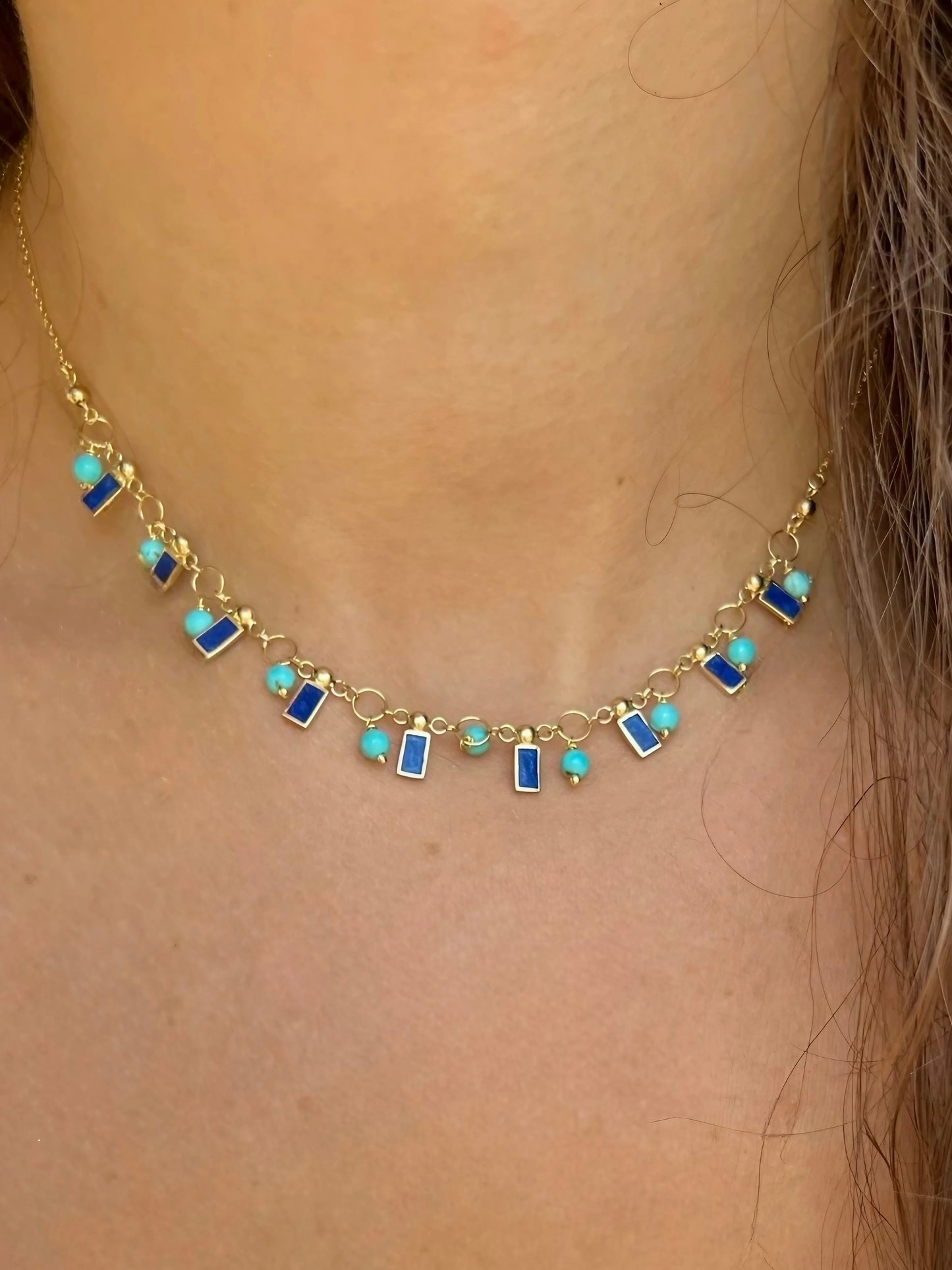 18k Turquoise and Enamel Necklace | Gold Station Necklace