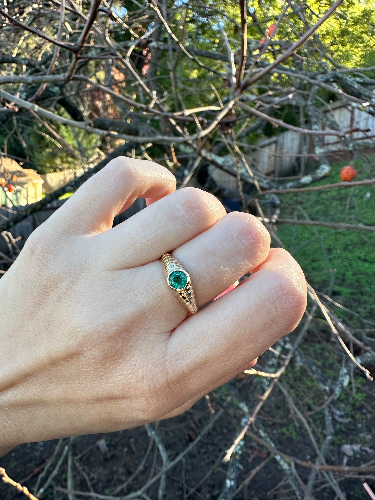 18K Custom made Ring | Mina Gold Emerald Ring | Emerald, Peridot, London Blue Topaz