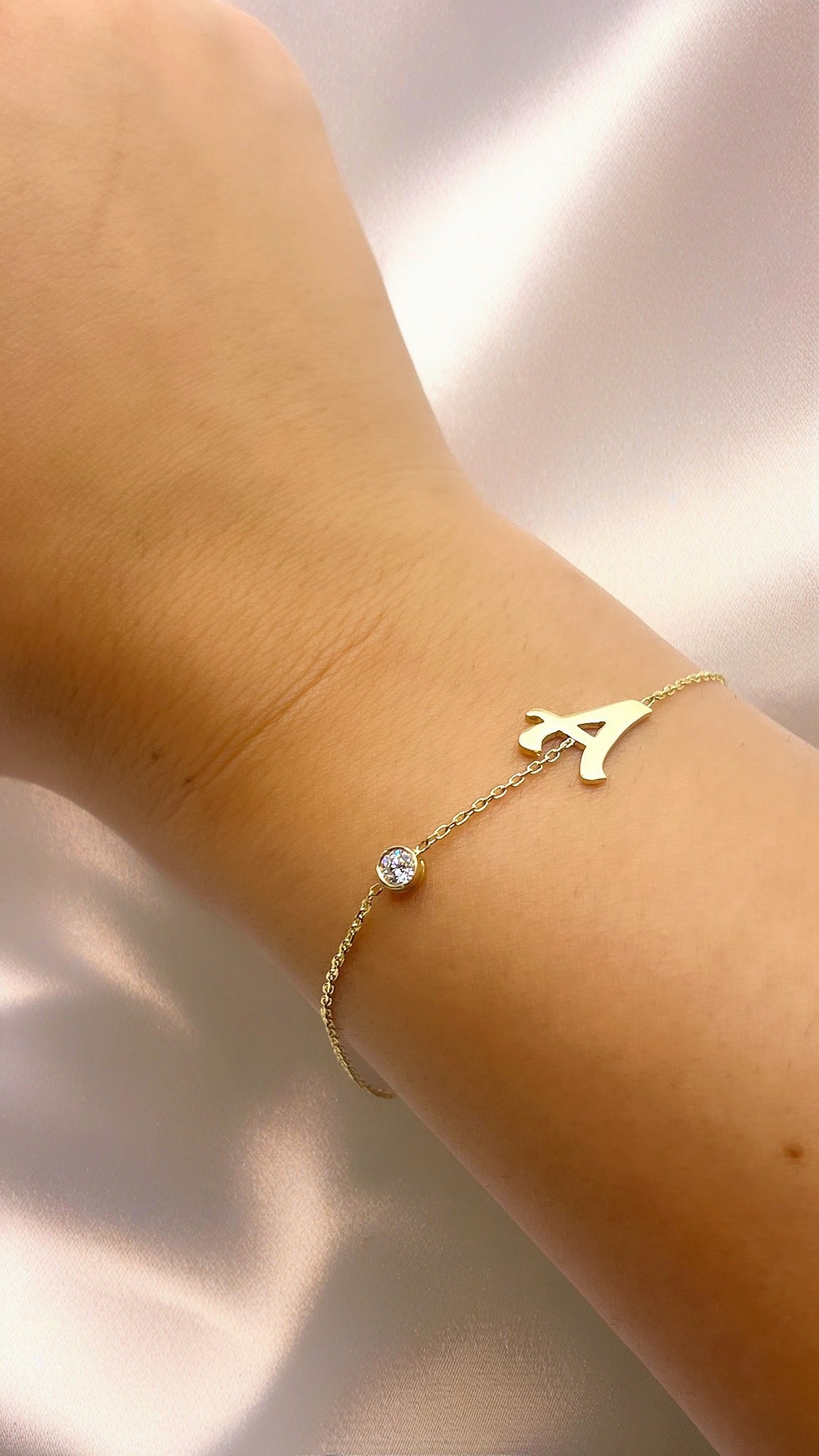 Initial Bracelet handcrafted in 18k gold, customizable in different gold colors, with one or two initials, with or without lab grown diamond. | Ella Creations Jewelry