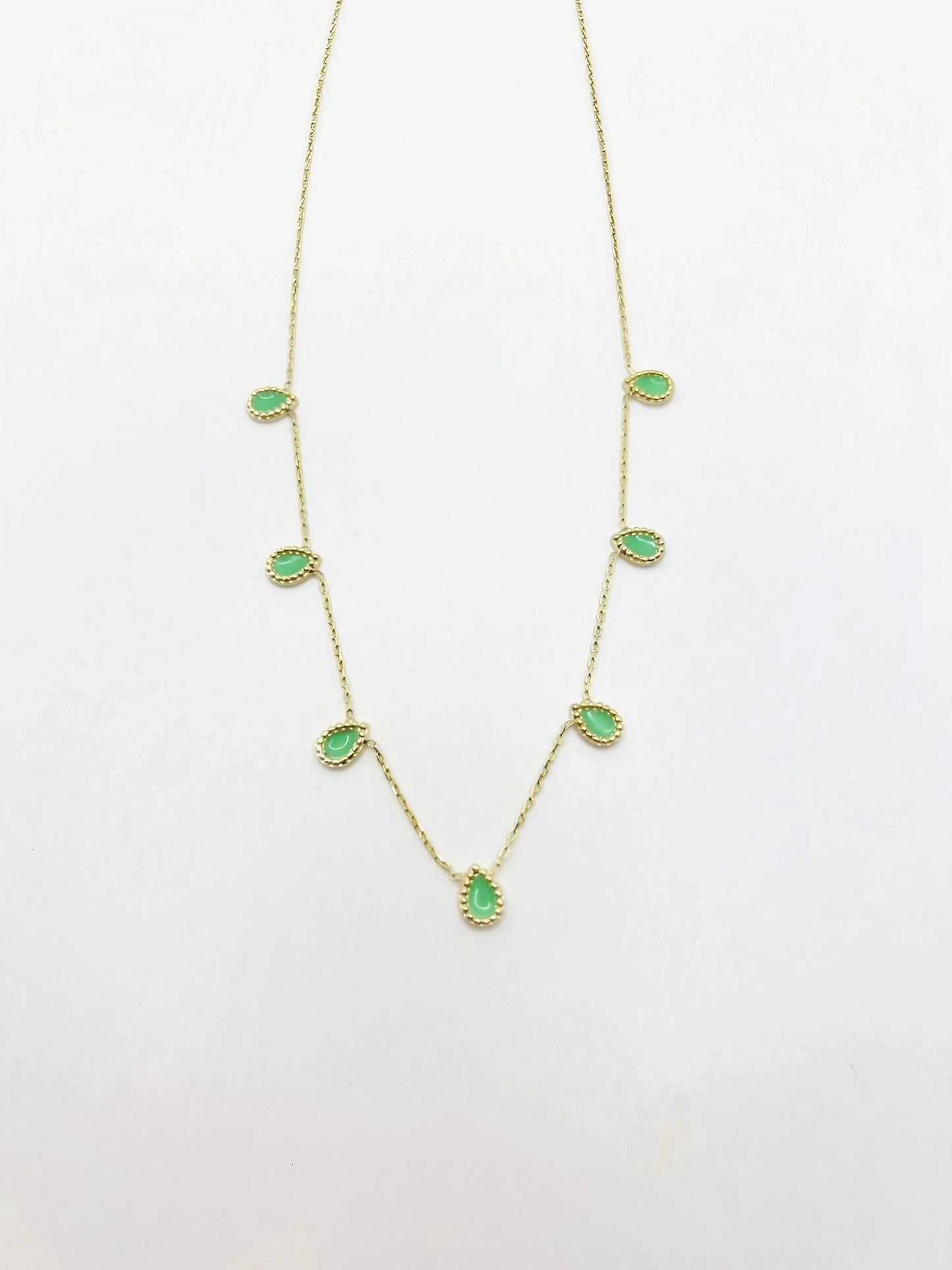 Green Enamel Drop Station Necklace in 18k Yellow Gold | Ella Creations Jewelry
