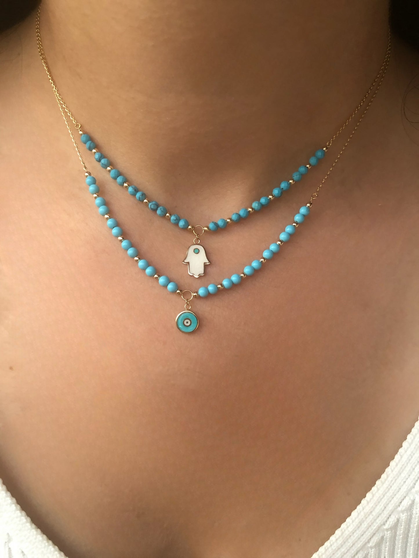 18k gold Evil Eye Necklace with turquoise beaded Necklace | Ella Creations Jewelry