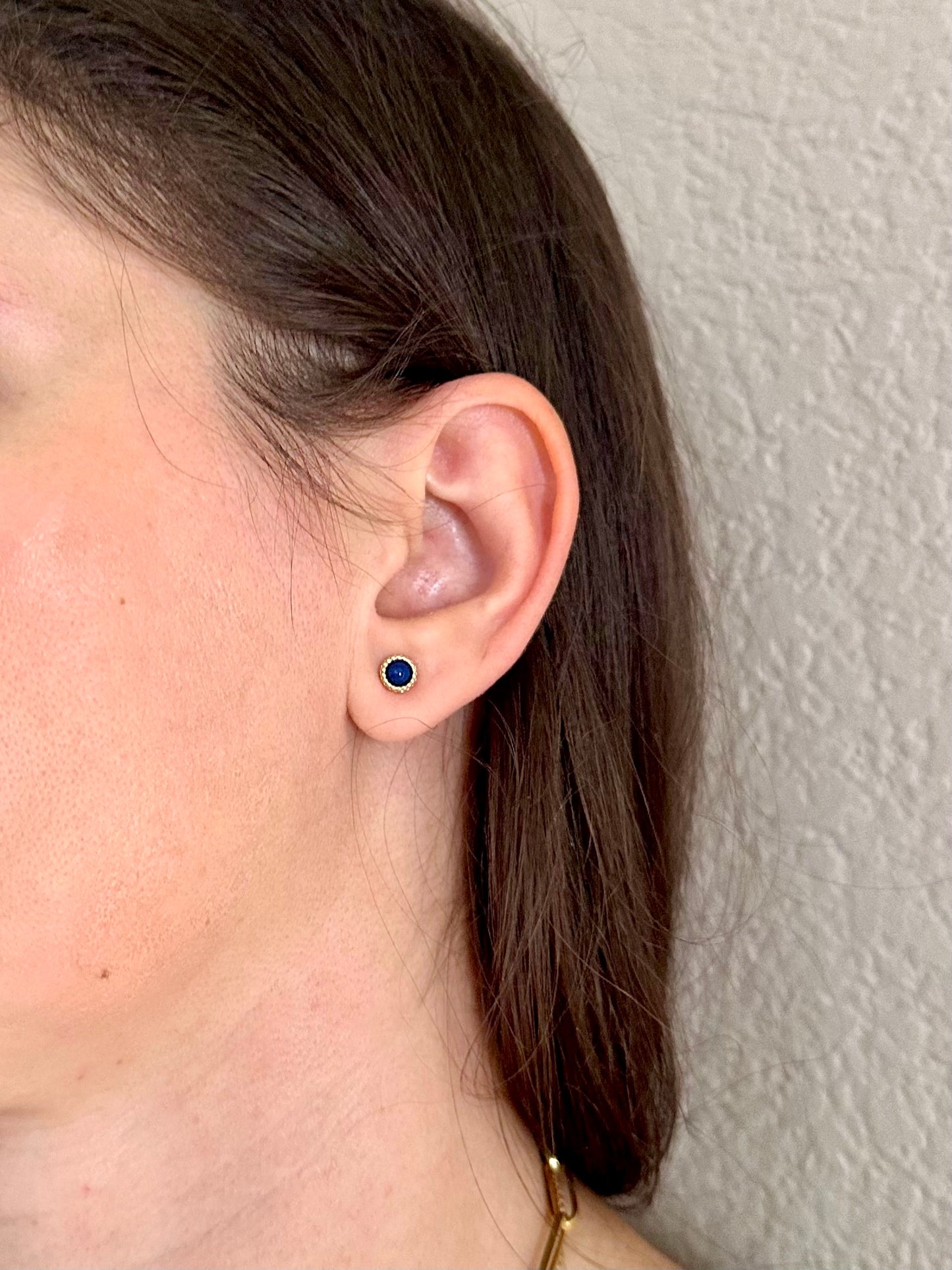 18k Lapis Lazuli Earrings | Round Stud Earrings