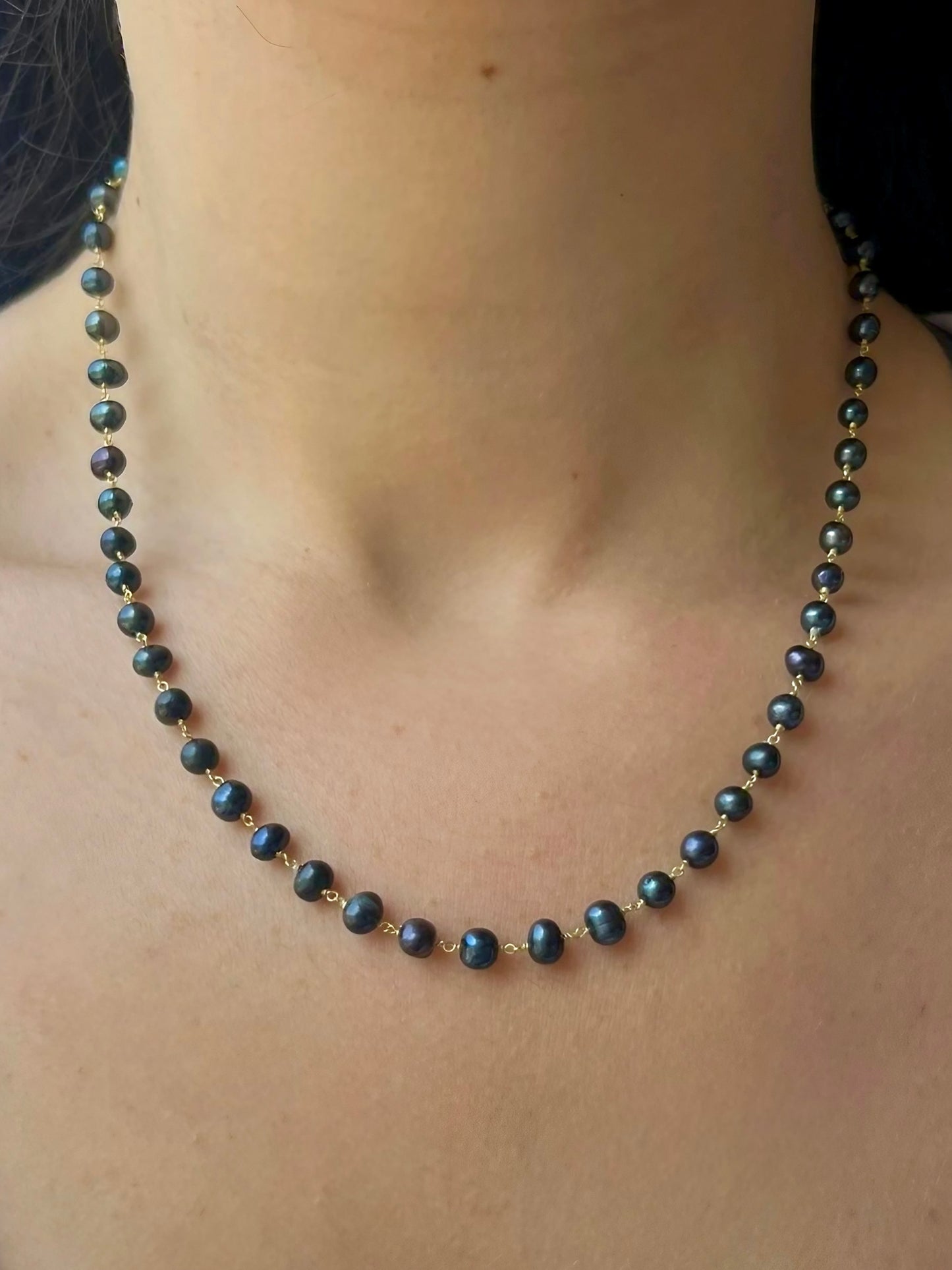 18k Long Pearl Pearl Necklace | Gold hand Wire-Wrapped Pearls Necklace