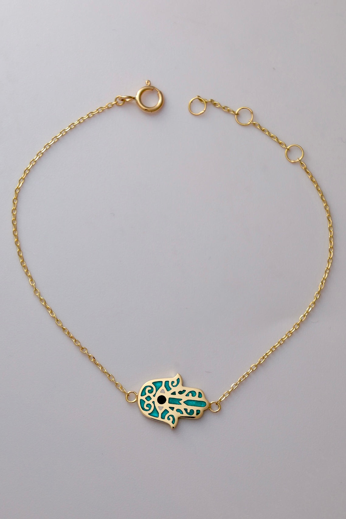 18k gold Hamsa and Evil Eye Gold bracelet, can be customized with or without enamel | Ella Creations Jewelry