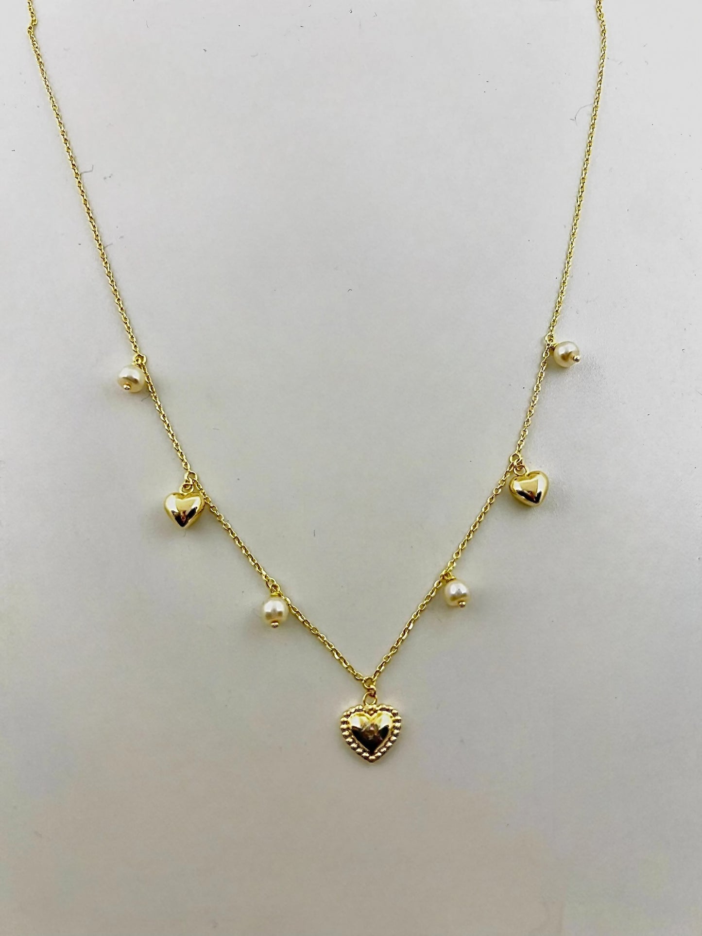 Puffy Hearts Necklace with Freshwater Pearls or Turquoise beads