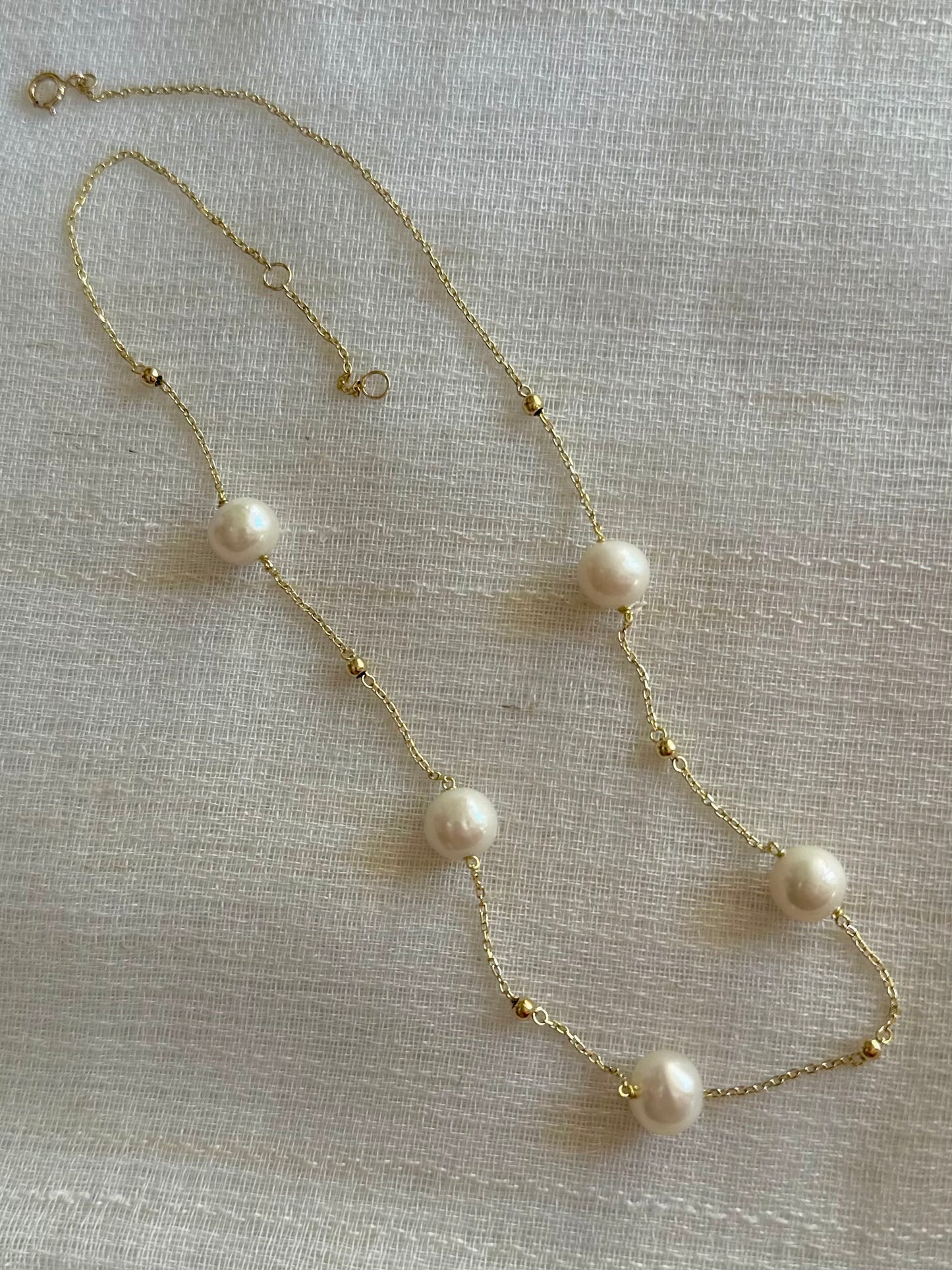 18k Station Pearl Necklace | 18k Gold Pearl Necklace