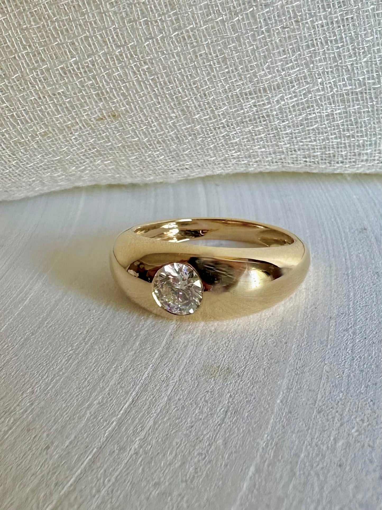 Diamond Dome Ring featuring a lab created diamond at its center, handcrafted in 18k gold and customizable to fit your needs | Ella Creations jewelry