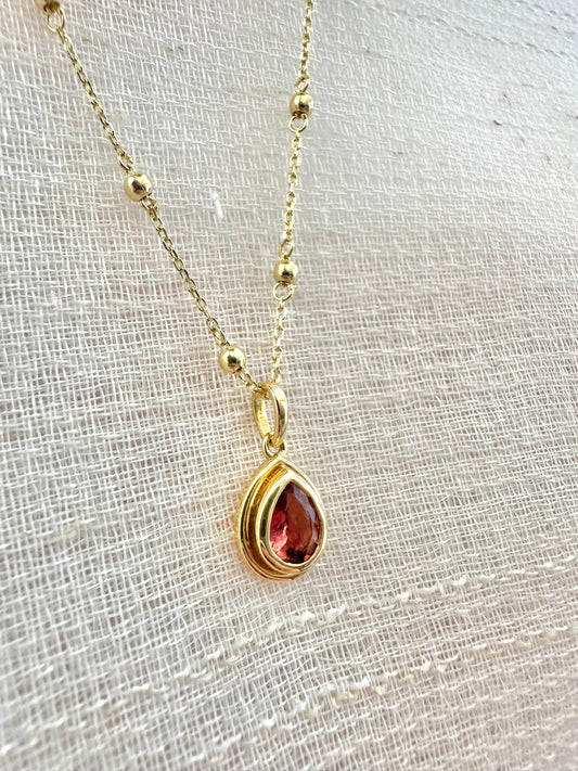 18K Pink Tourmaline Pendant | October Birthstone Necklace