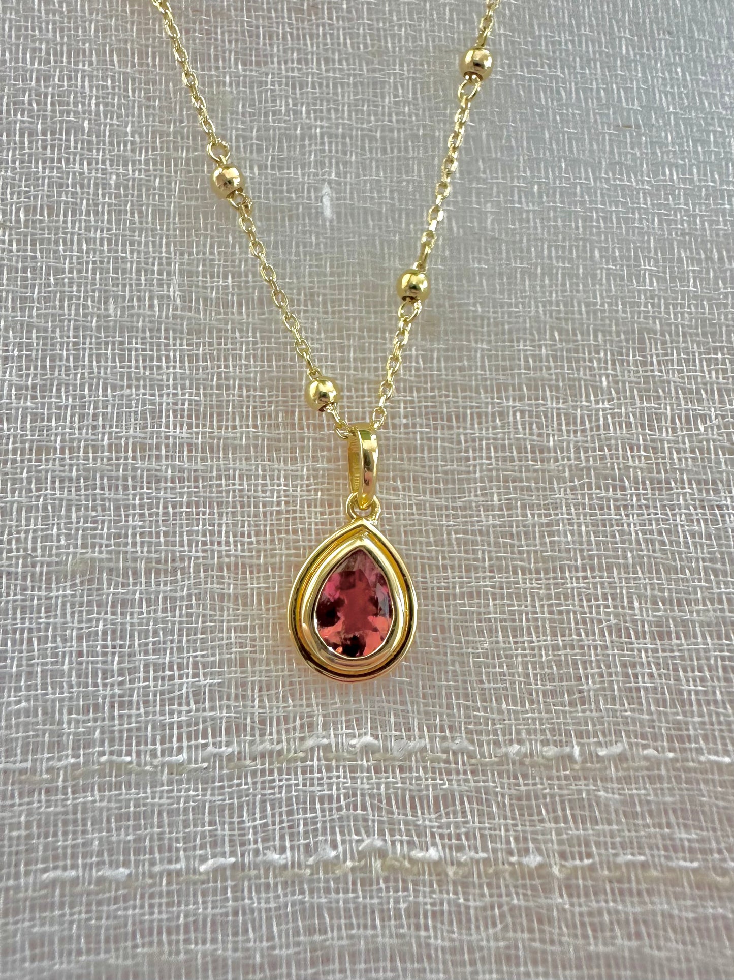 18K Pink Tourmaline Pendant | October Birthstone Necklace