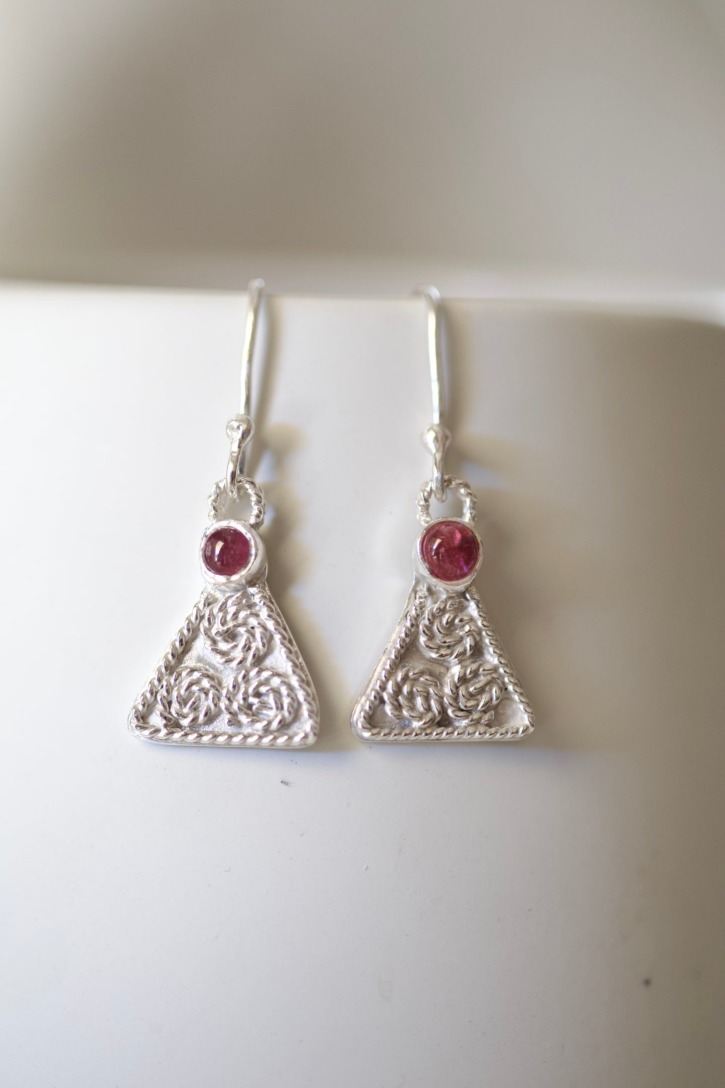 Silver filigree Earrings with Pink tourmaline stones