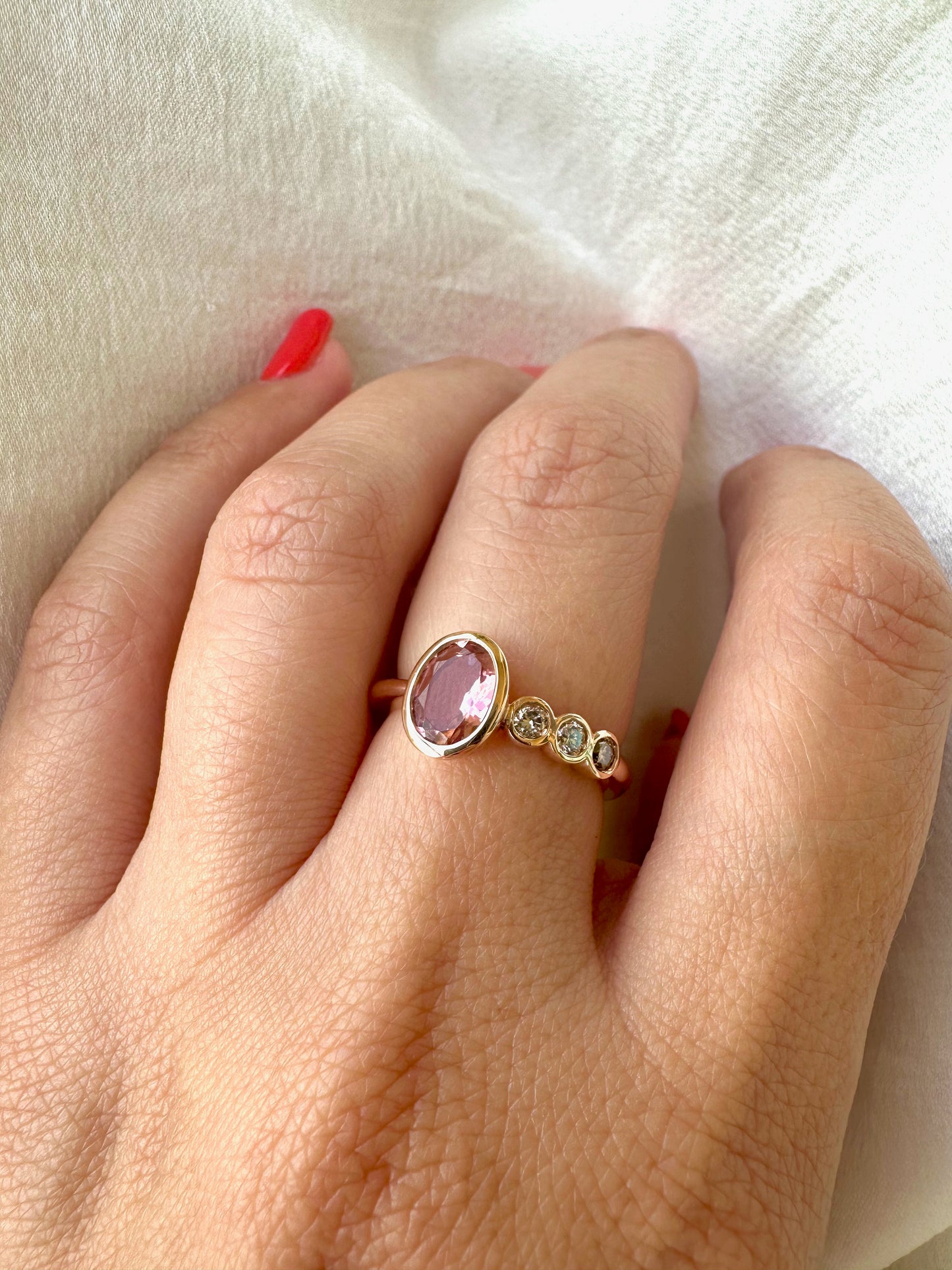 Pink tourmaline Ring | Rose Gold Ring | Tourmaline and Diamonds Ring