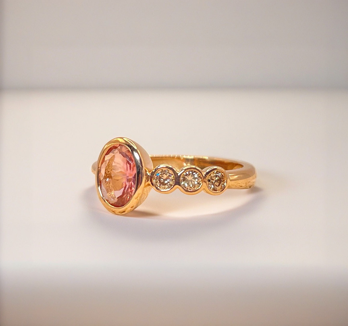 Pink stone ring with diamonds 18k rose gold | Ella Creations Jewelry
