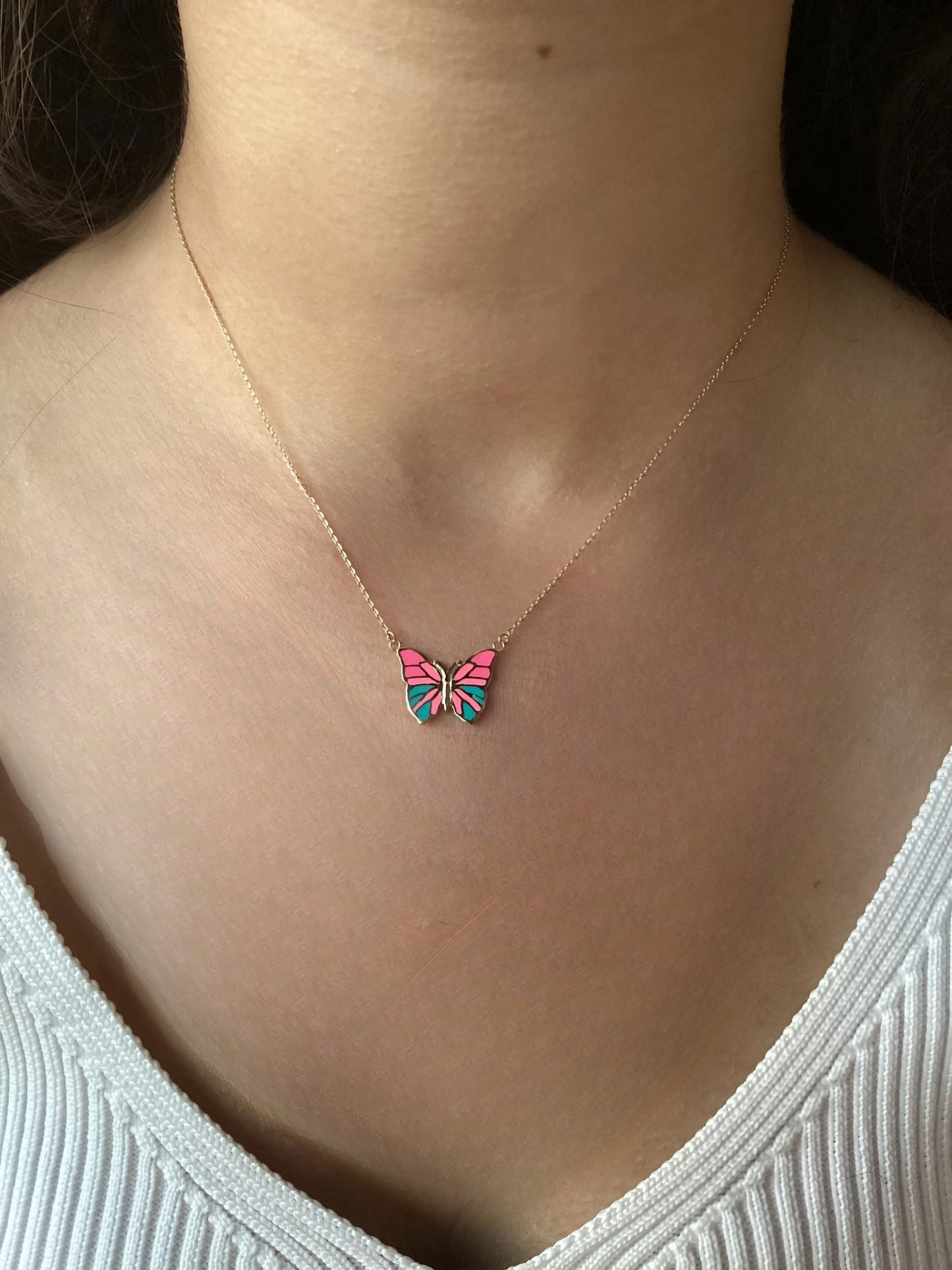 Gold Butterfly necklace enameled | Ella Creations Jewelry