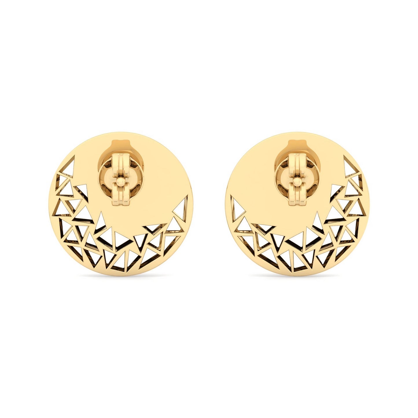 Gold button Earrings with geometric cutouts and flat back customizable in 18k yellow, rose gold and white golf | Ella Creations Jewelry