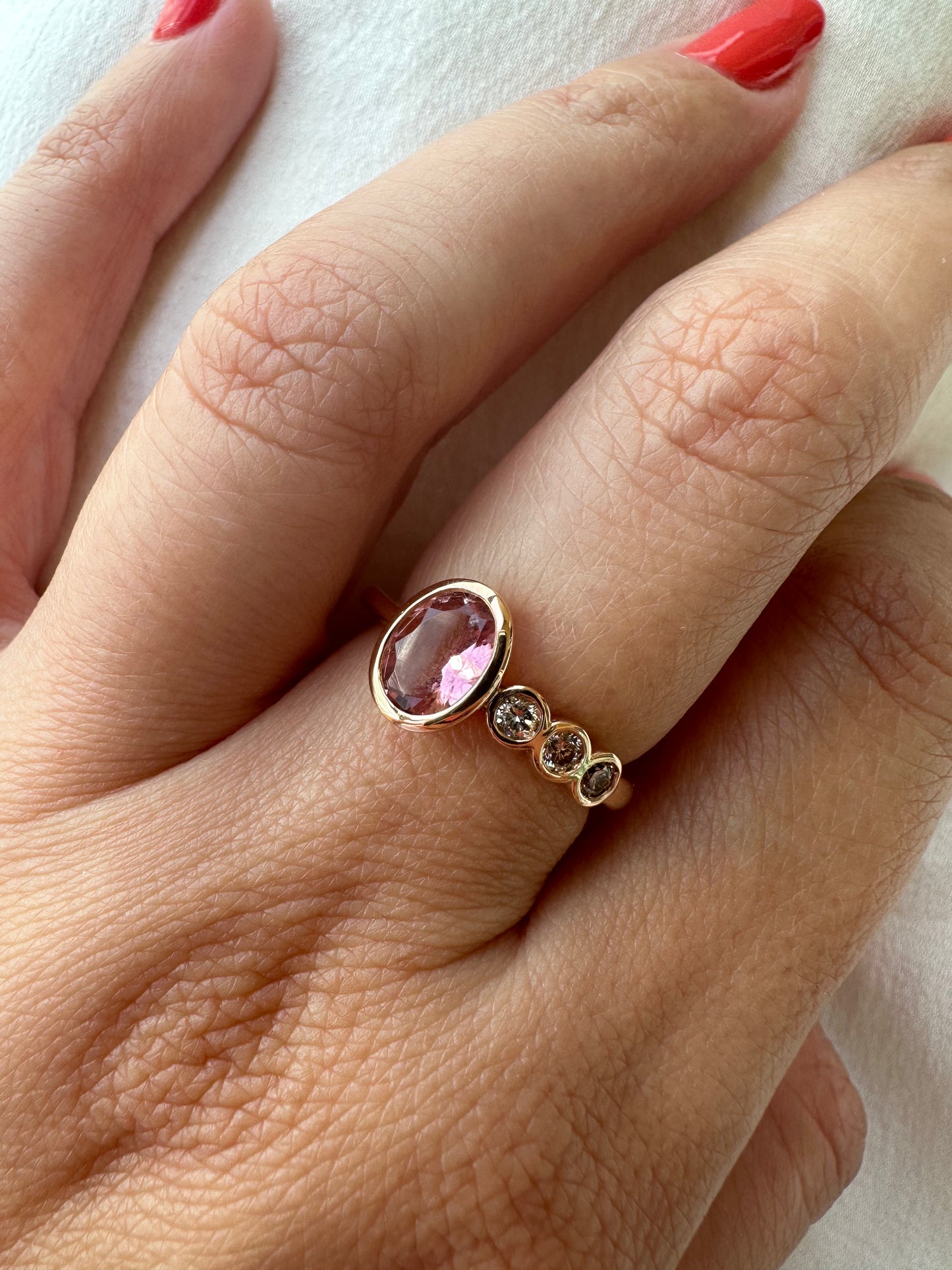 Pink tourmaline ring with diamonds 18kt Rose gold | Ella Creations Jewelry