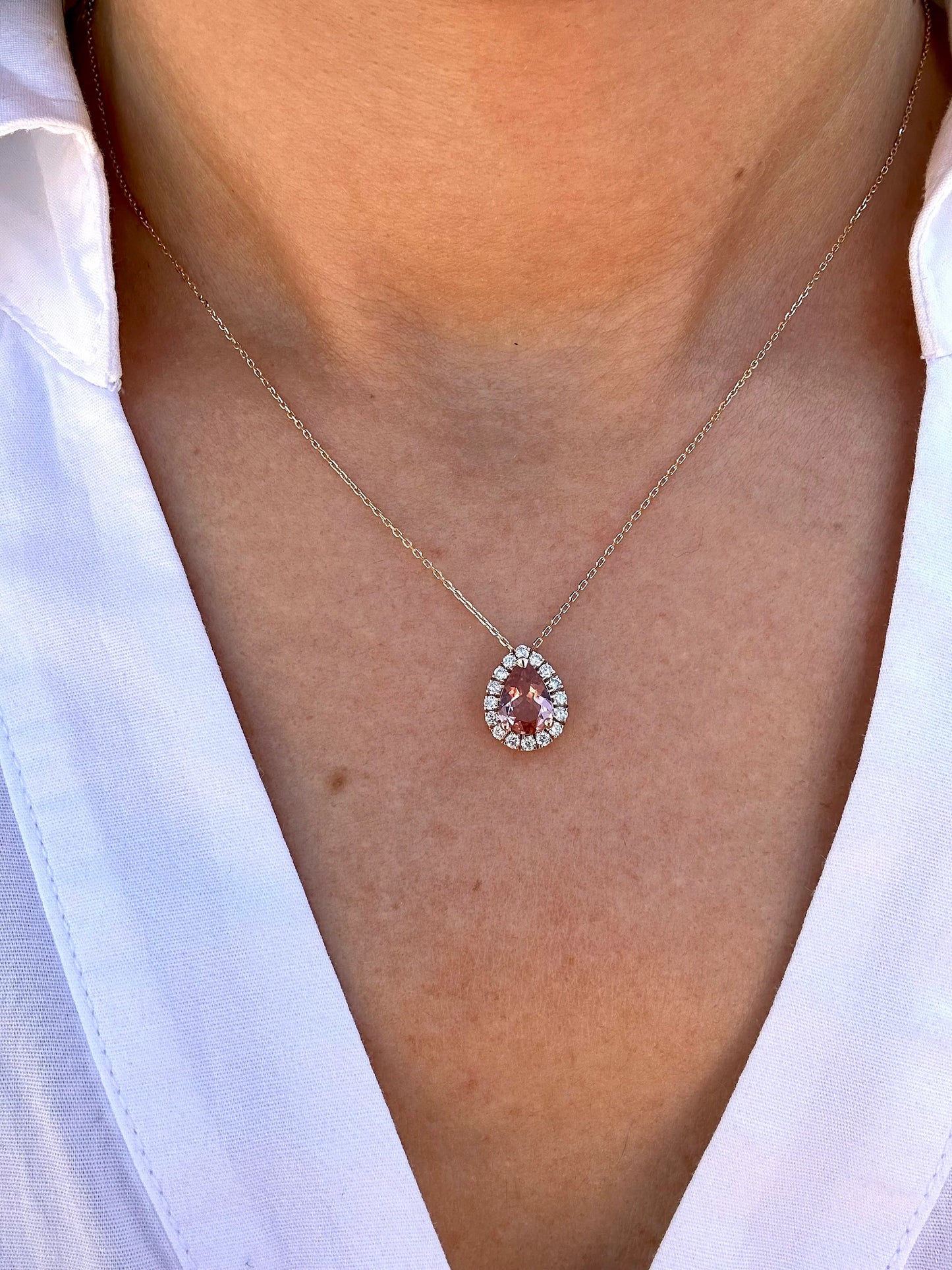 18k Gold Tourmaline Pendant | Peach tourmaline