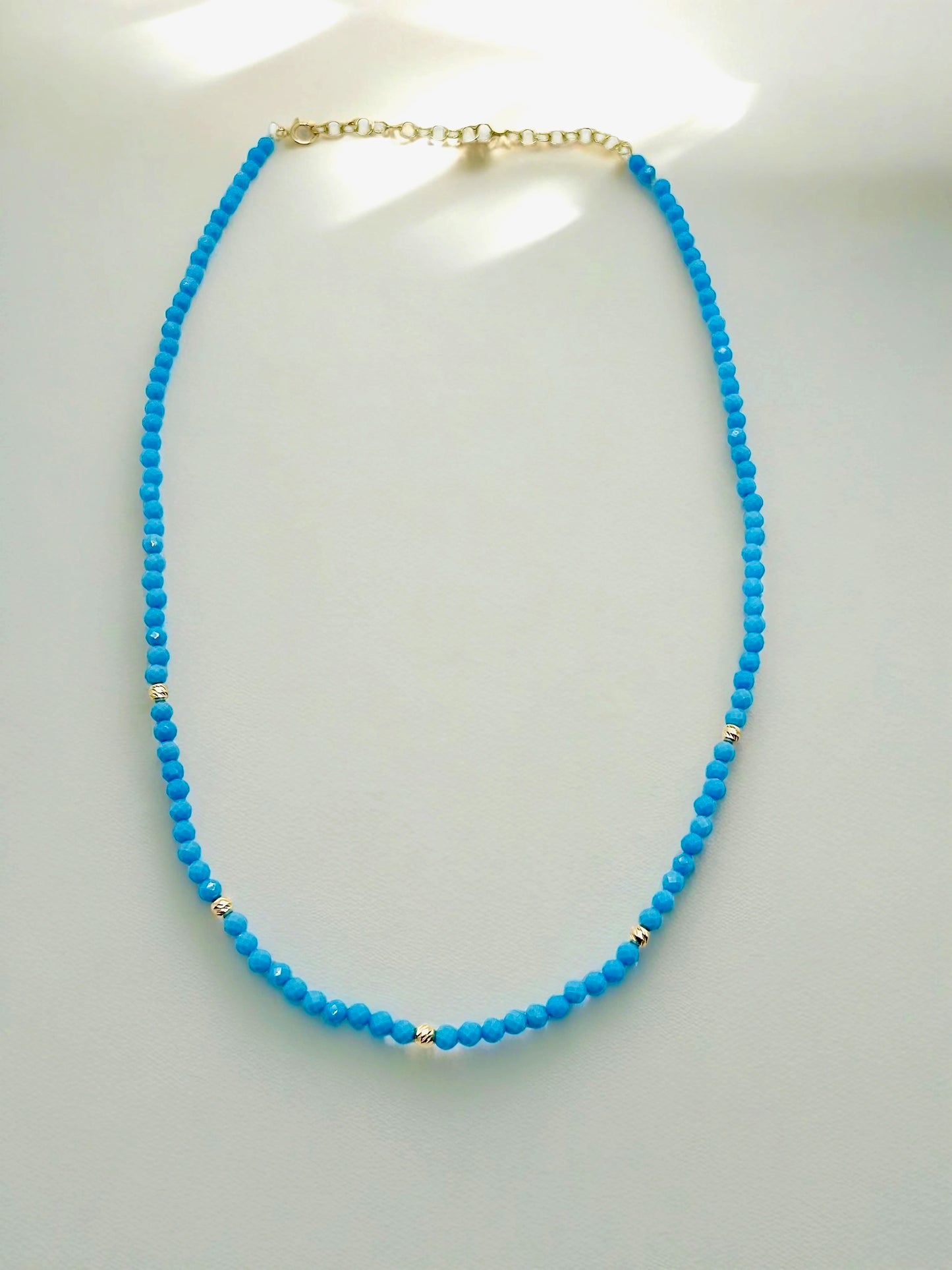 Turquoise beaded choker with 18k solid gold beads and findings handcrafted | Ella Creations Jewelry