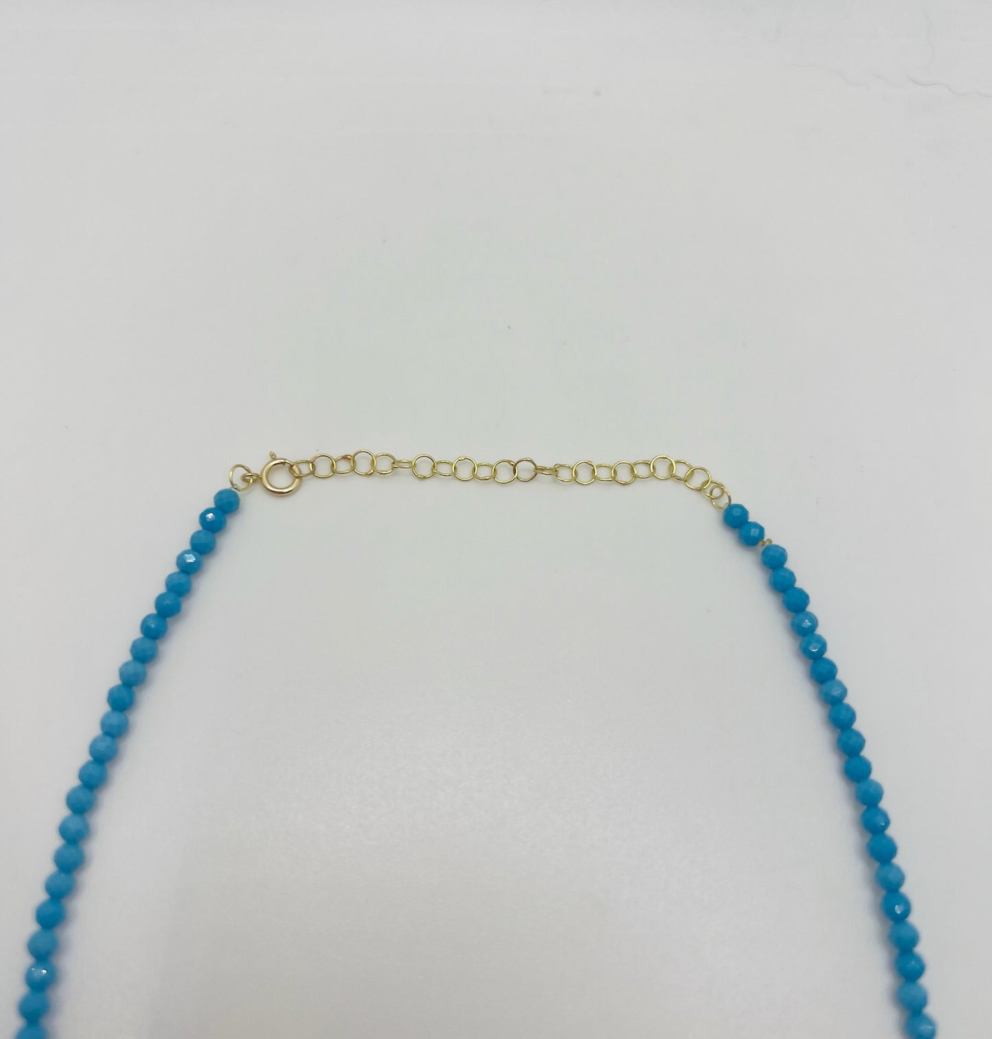 Turquoise beaded choker with 18k solid gold beads and findings handcrafted with extension loops for easy wear| Ella Creations Jewelry