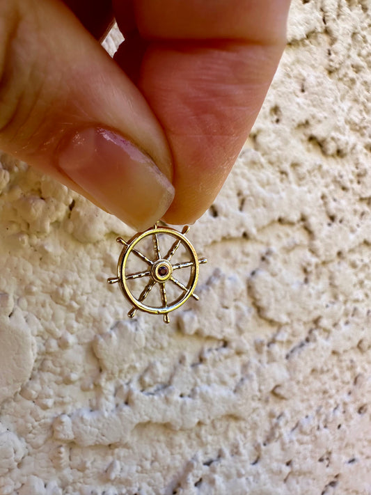 14k Anchor Wheel Charm