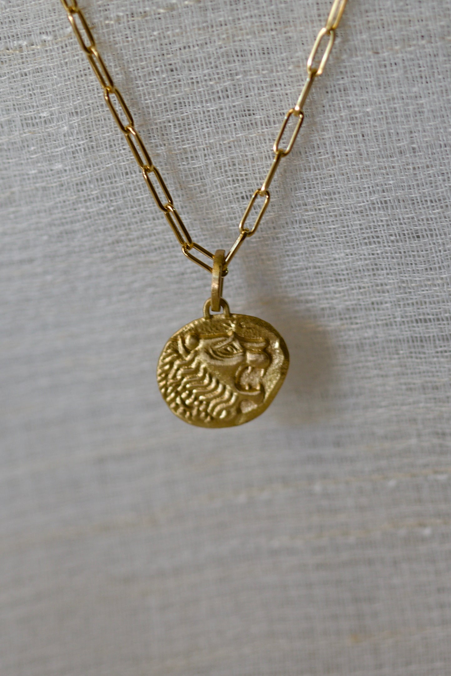 18K Lion Pendant inspired by the ancient Lydian lion from the 6th century BCE| Ella Creations jewelry