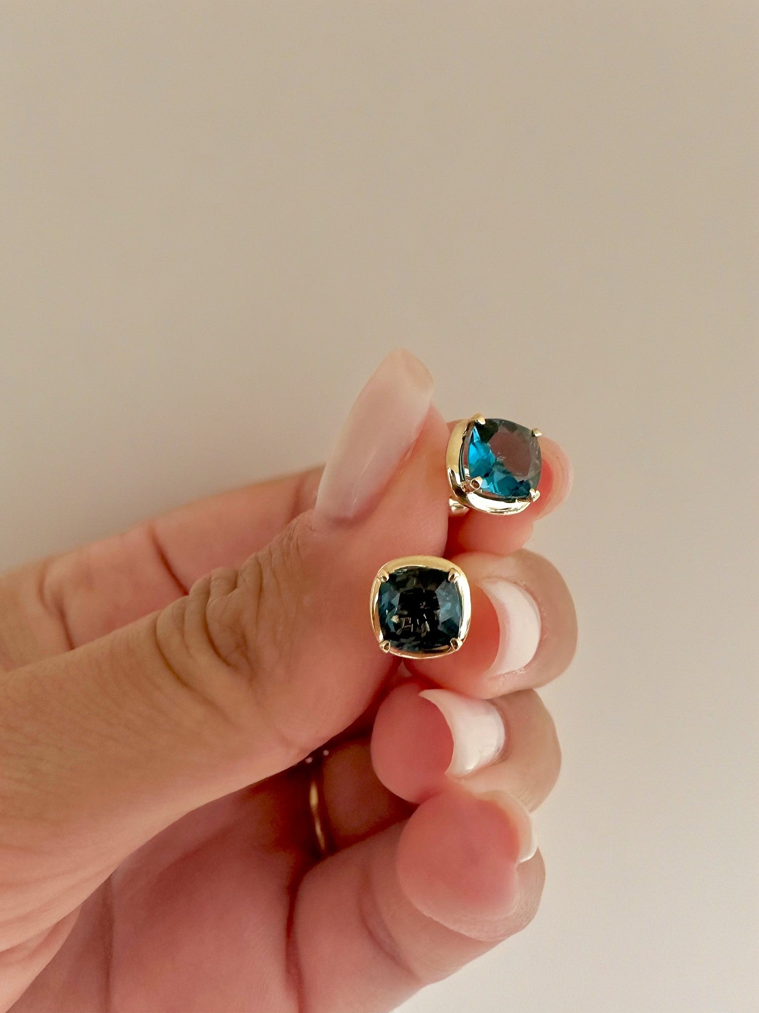 18 karat gold earrings with London Blue Topaz gemstone | Ella Creations Jewelry