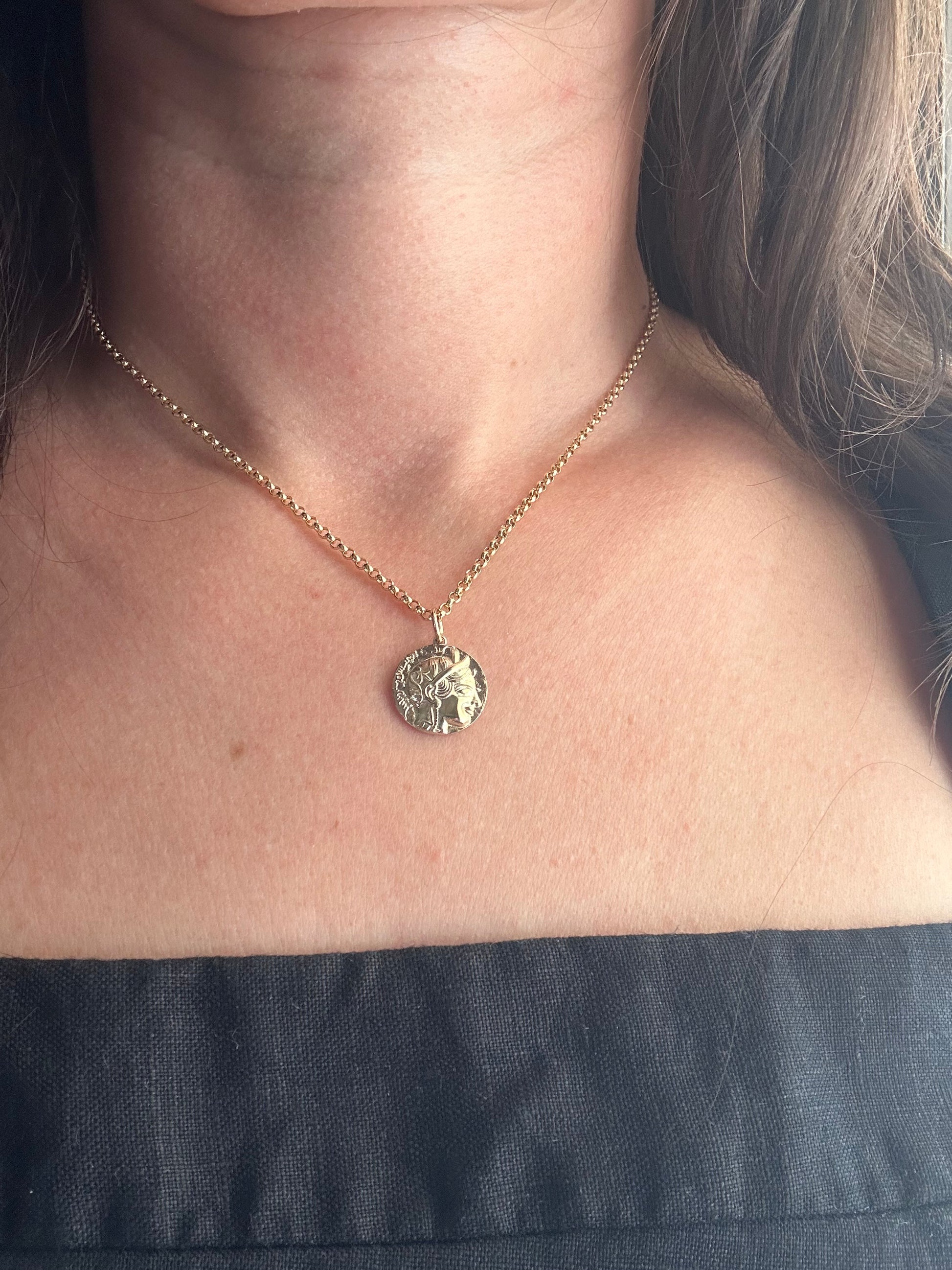 Gold Goddess Athena and Owl Coin Pendant (double Sides) in 14K or 18K | Ella Creations Jewelry