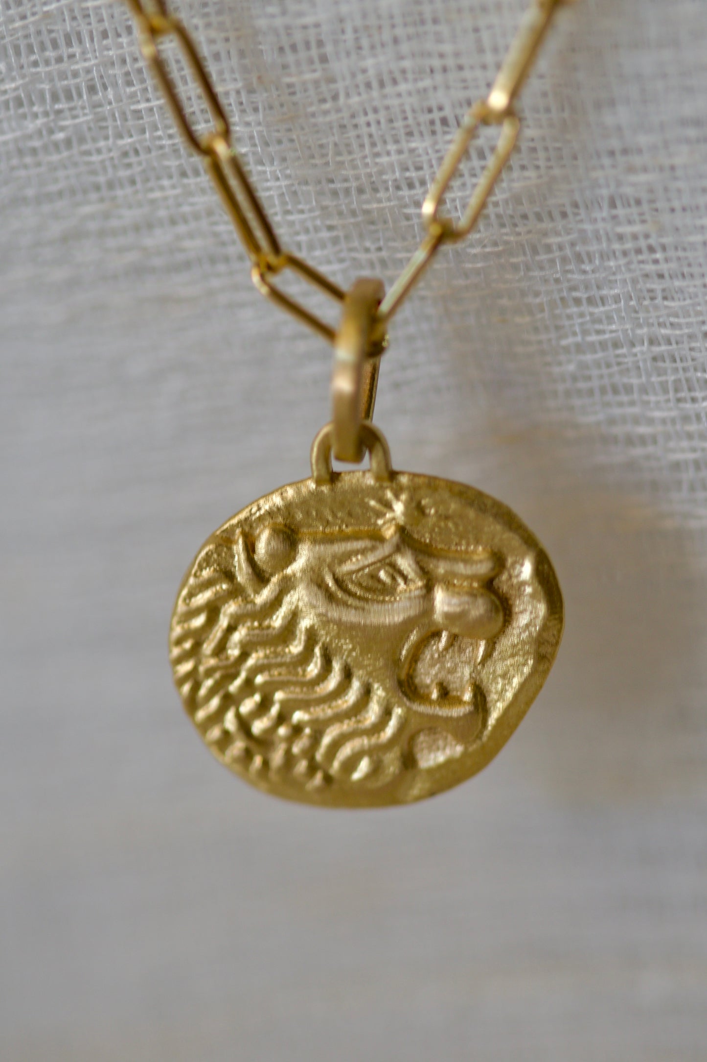 18K Lion Pendant inspired by the ancient Lydian lion from the 6th century BCE| Ella Creations jewelry