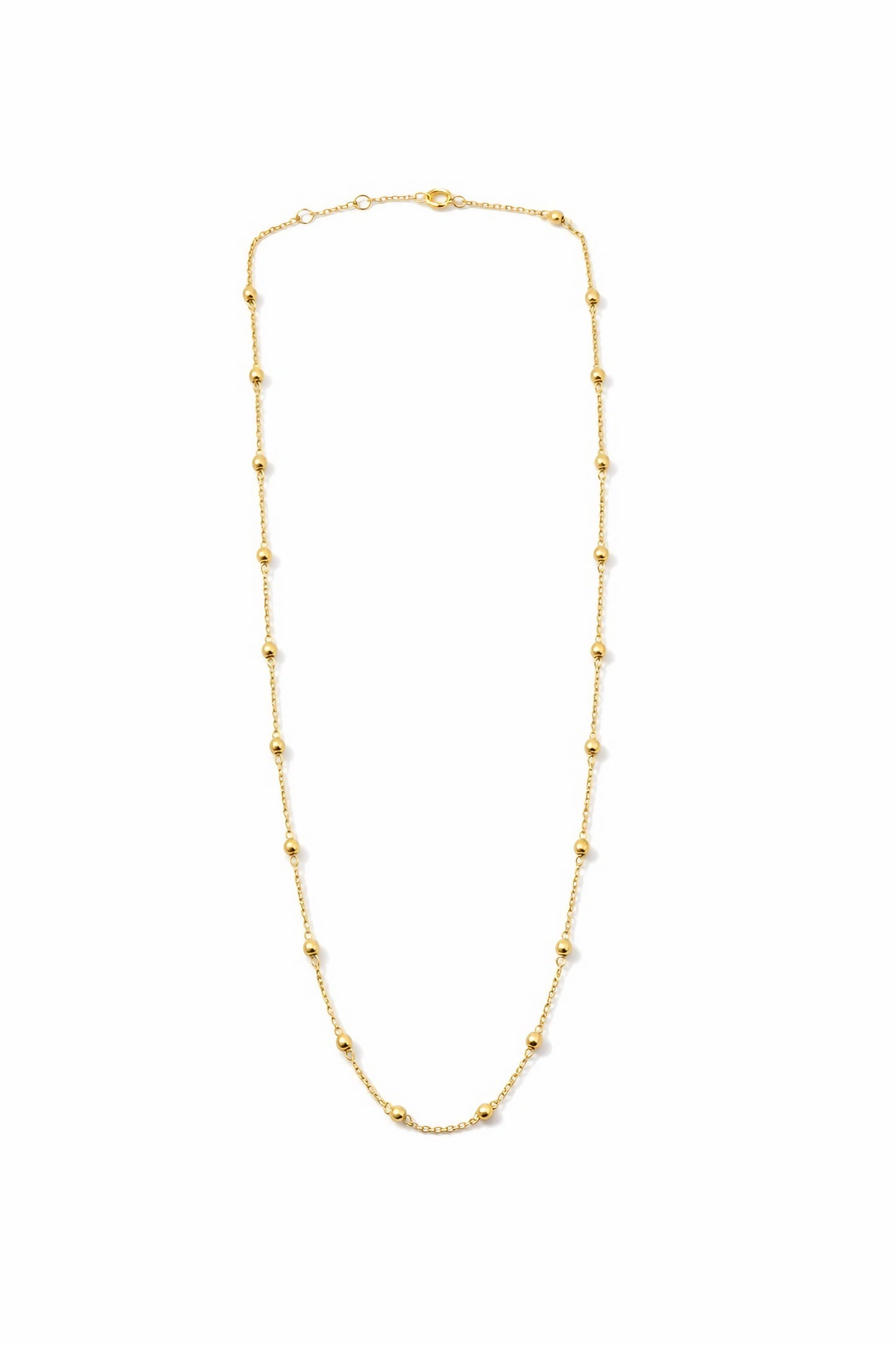 Delicate ball chain handcrafted in 18 karat gold featuring 2.5mm gold beads individually and manually wrapped onto the chain | Ella Creations Jewelry