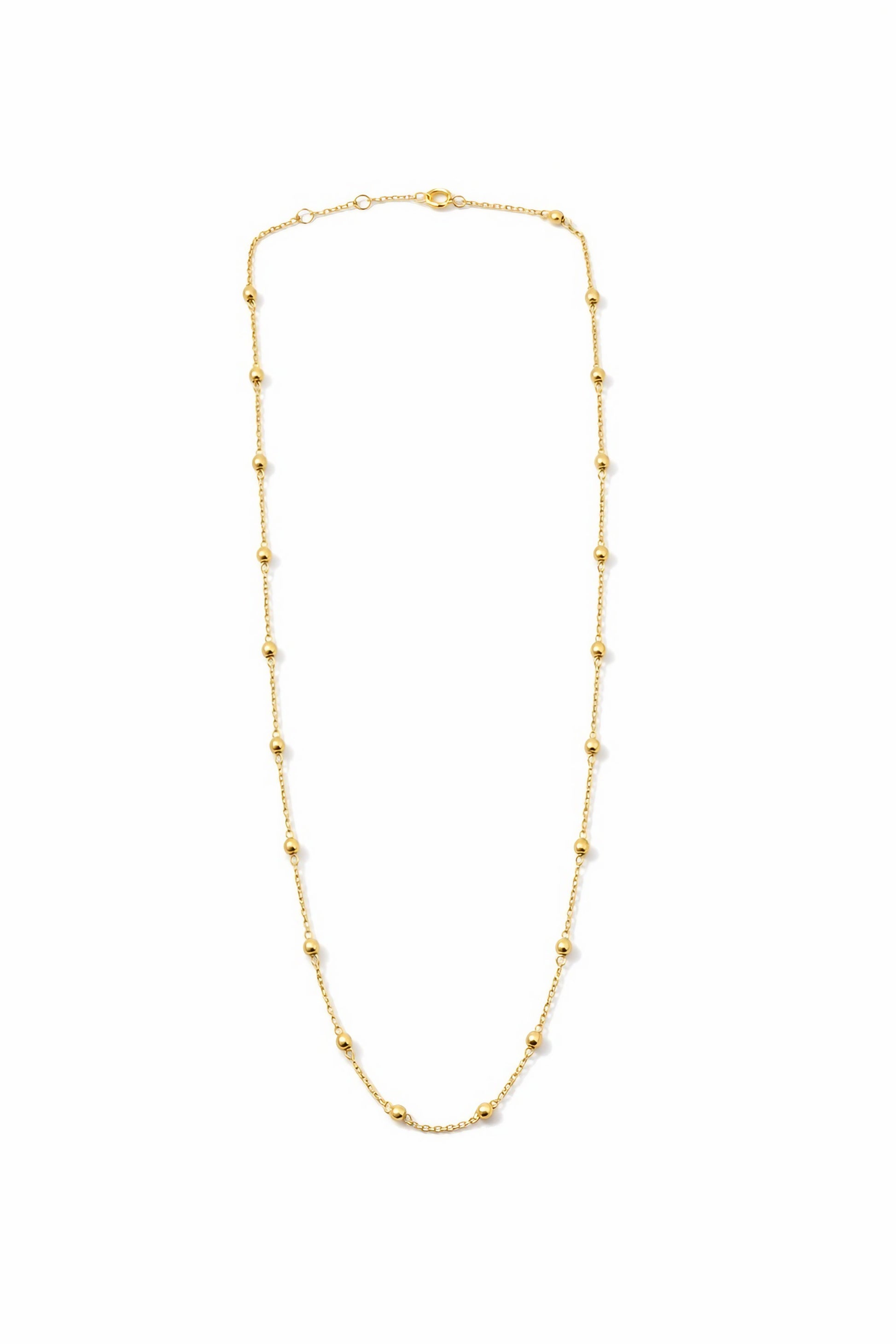 Delicate ball chain handcrafted in 18 karat gold featuring 2.5mm gold beads individually and manually wrapped onto the chain | Ella Creations Jewelry