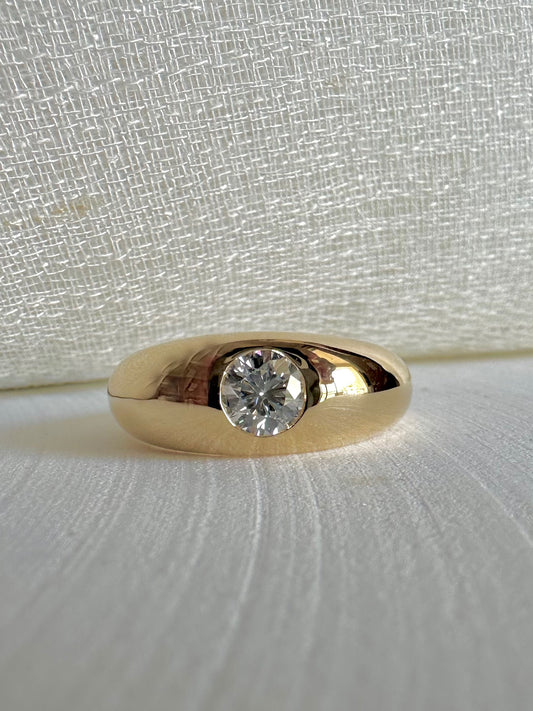 Diamond Dome Ring featuring a lab created diamond at its center, handcrafted in 18k gold and customizable to fit your needs | Ella Creations jewelry