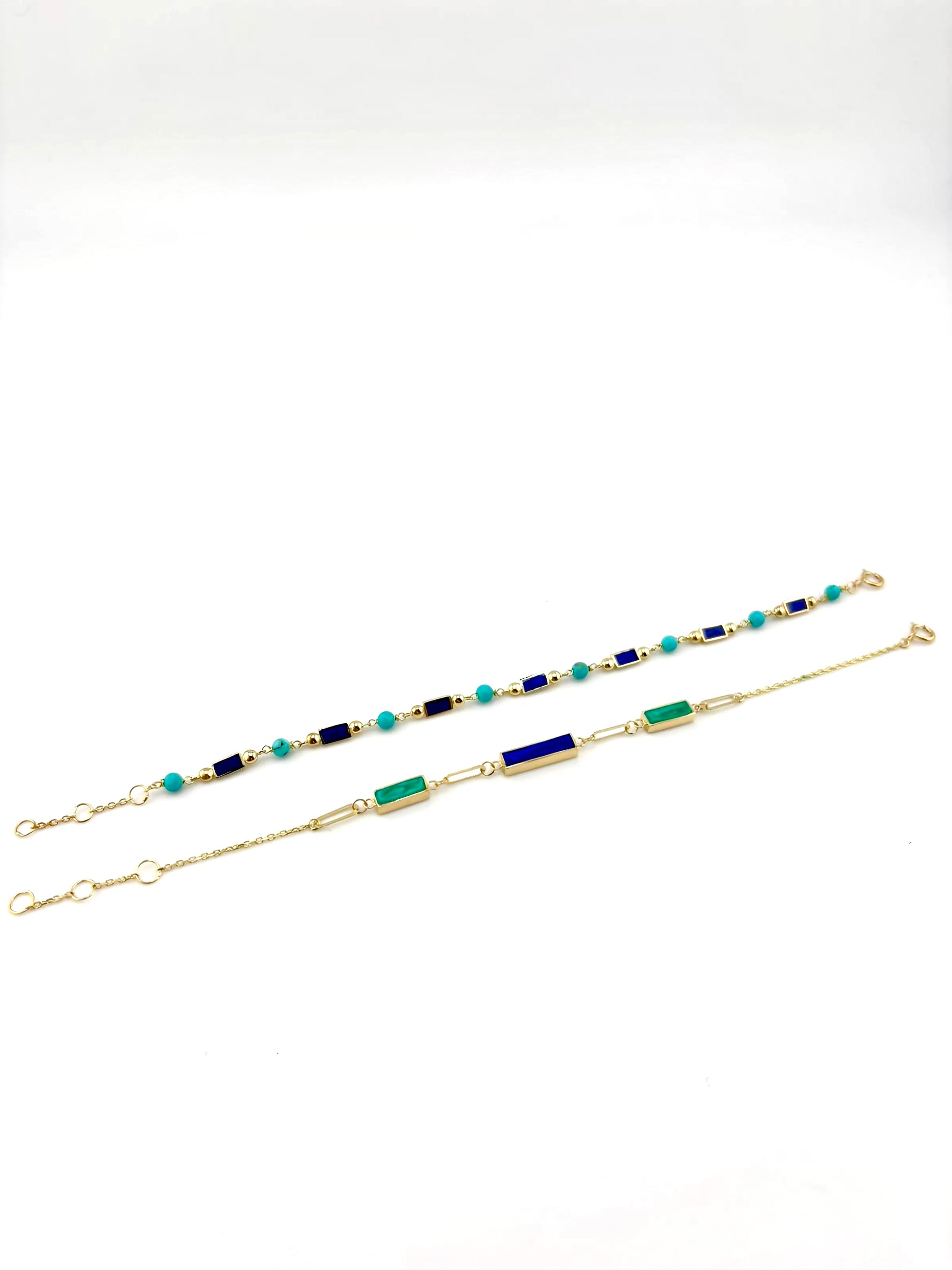 18K Turquoise and Gold bead Bracelet with enamel links | Ella Creations Jewery