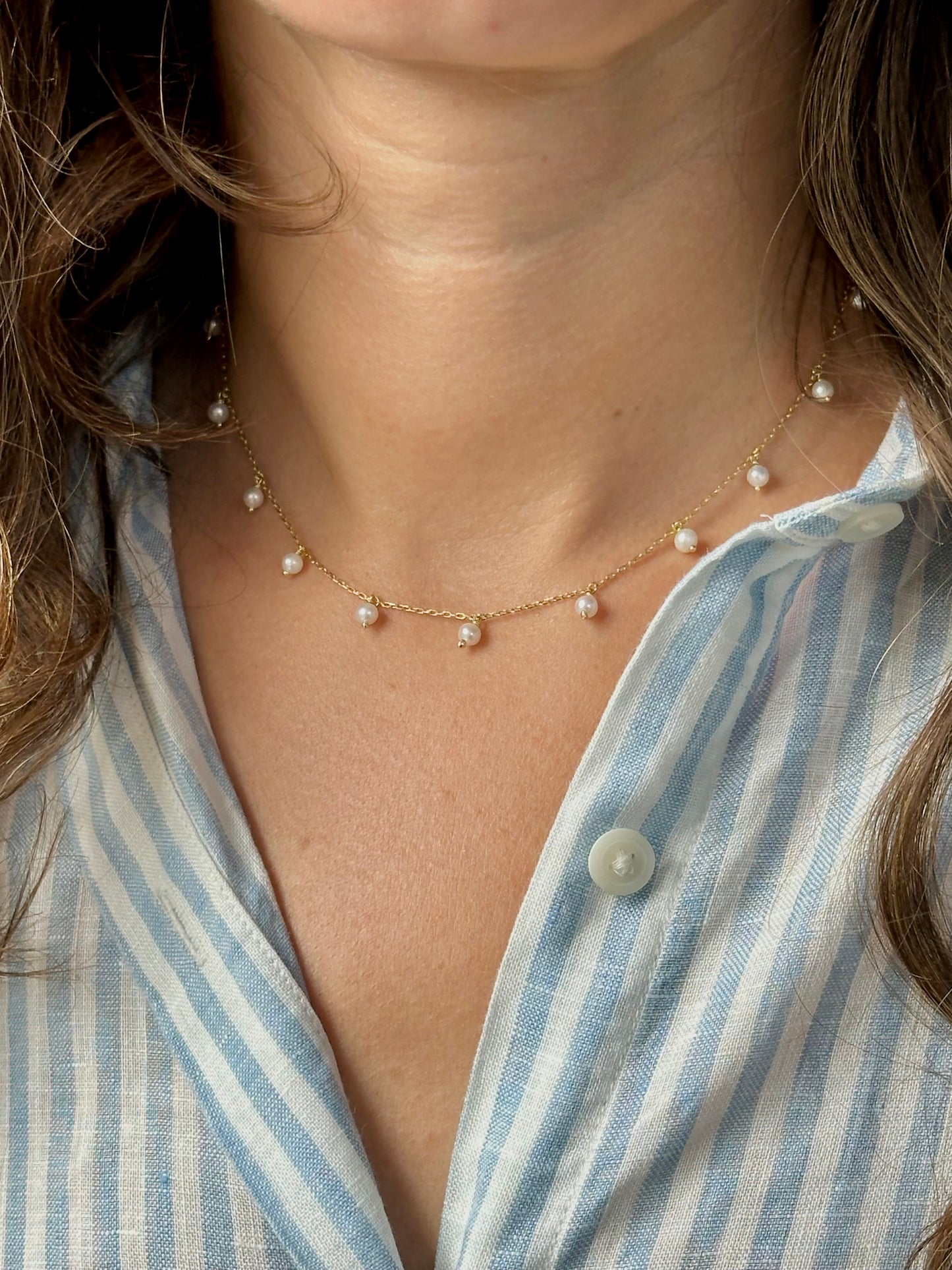 18k pearl drop necklace necklace, customizable in 14" or 16" length | Ella Creations Jewelry