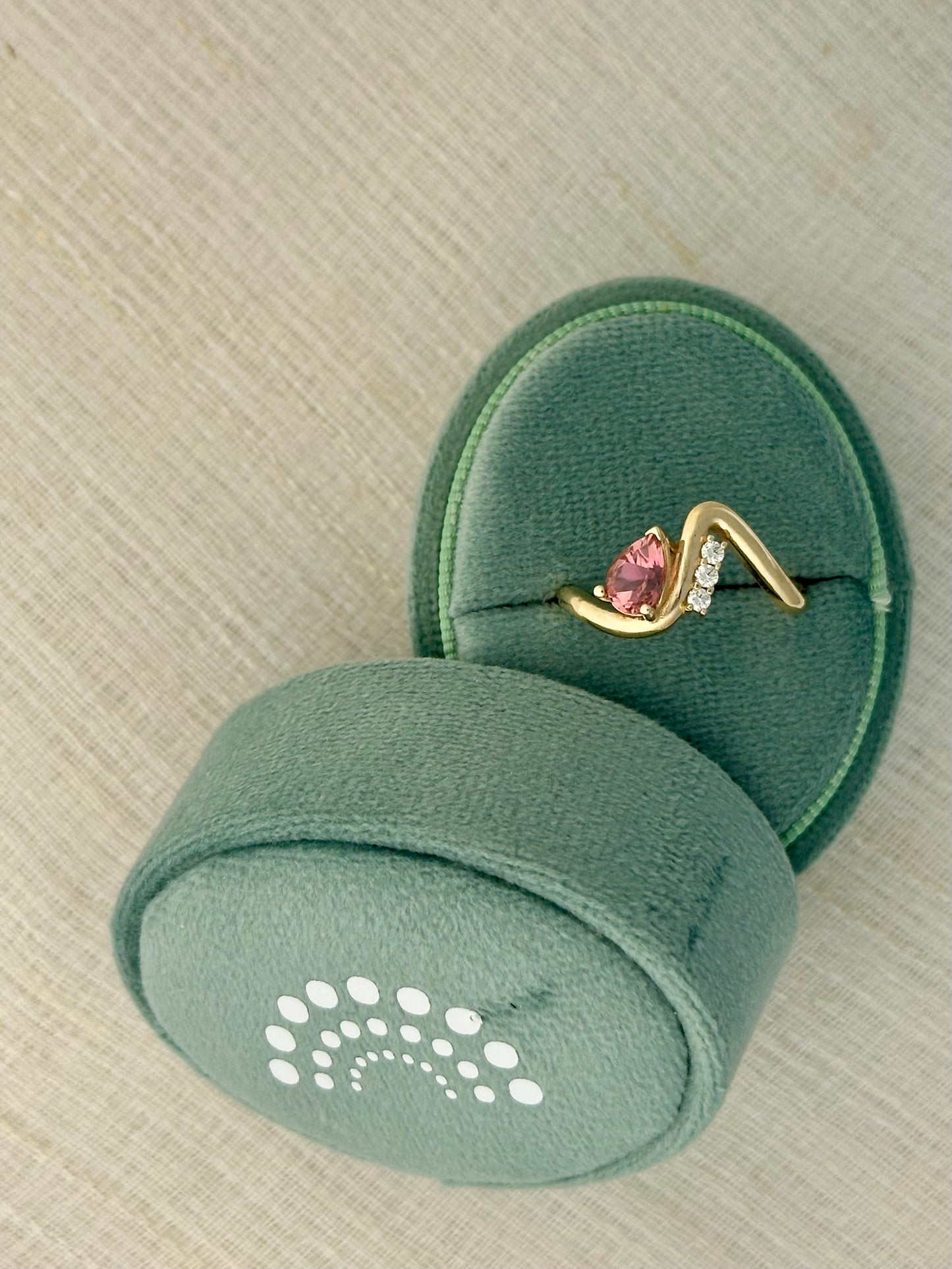 14K Wave Ring | Pink Tourmaline and Diamonds Ring