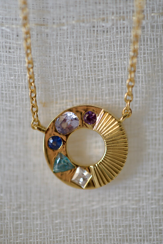 18K Cluster gemstone Necklace | sapphire Zircon & Spinel