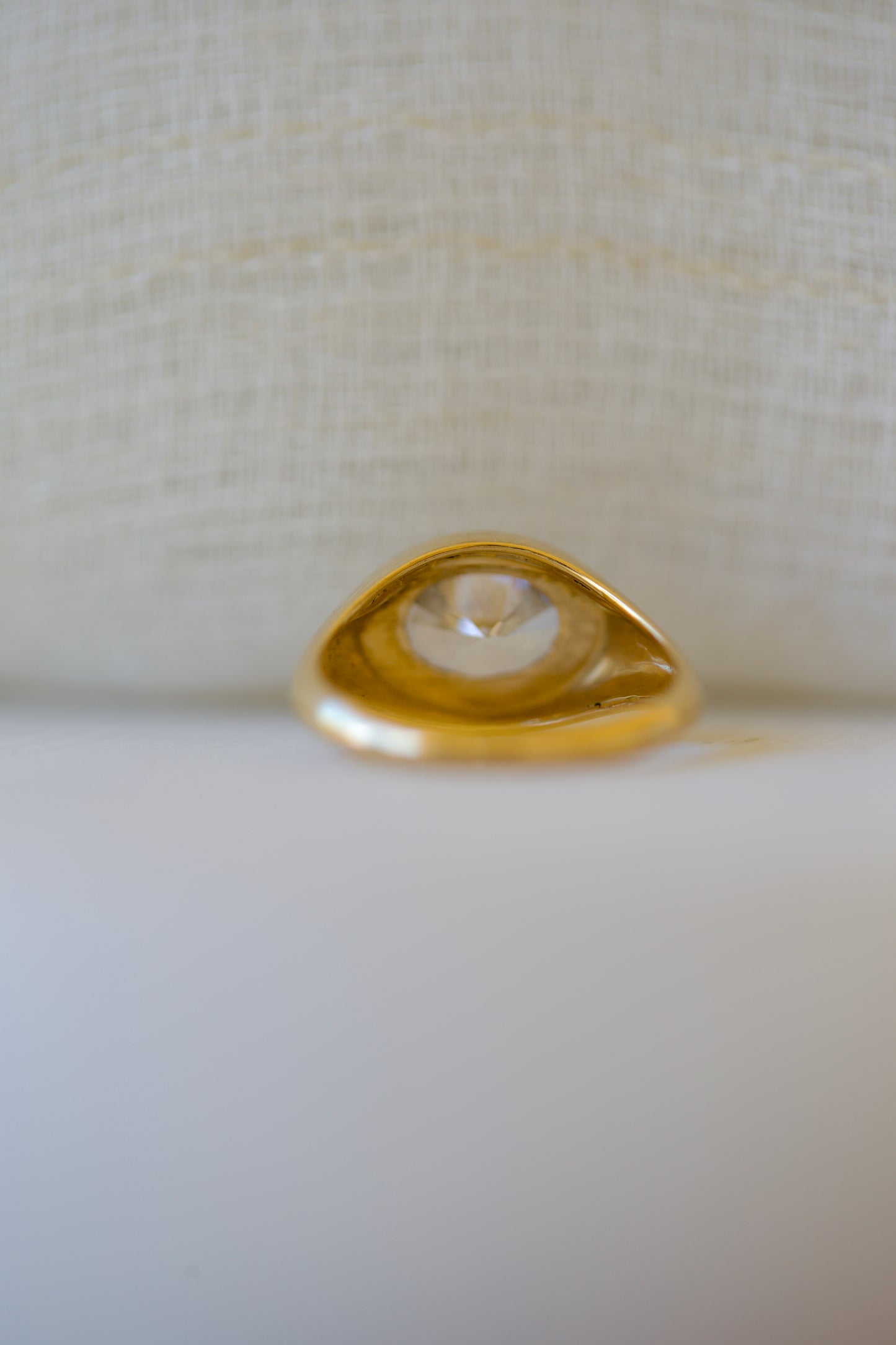 18K Oval Lab Diamond Ring, in a Signet Ring style featuring a bezel set 2ct Oval Lab Diamond | Ella Creations Jewelry