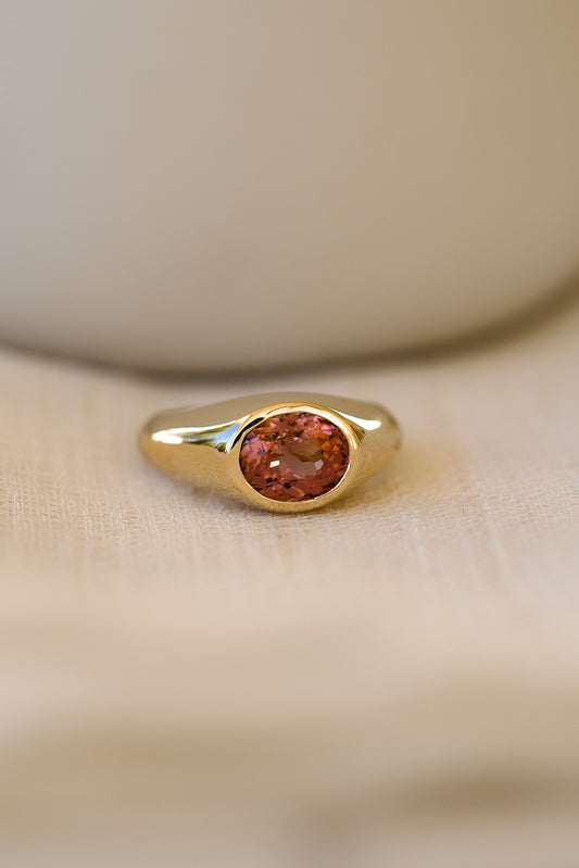 18K Pink Tourmaline ring | Gemstone Signet Ring