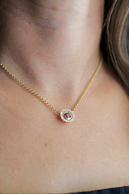 14k Oval Halo Pendant | Peridot, Spinel, Garnet