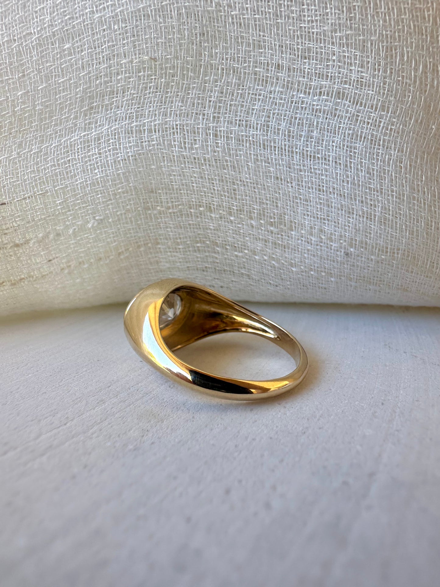 18K Oval Lab Diamond Ring, in a Signet Ring style featuring a bezel set 2ct Oval Lab Diamond | Ella Creations Jewelry