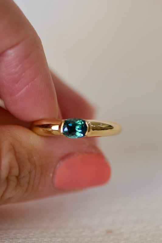 18k Half Bezel Dome Ring | Blue Tourmaline Ring | Ready to ship 6.5US