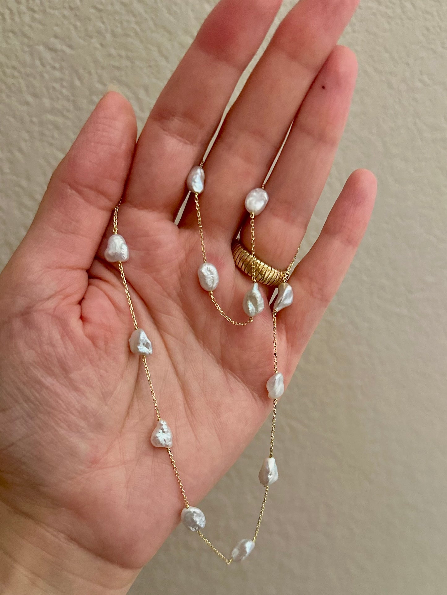 18K Baroque Pearls Necklace | Baroque Pearl Gold station Necklace