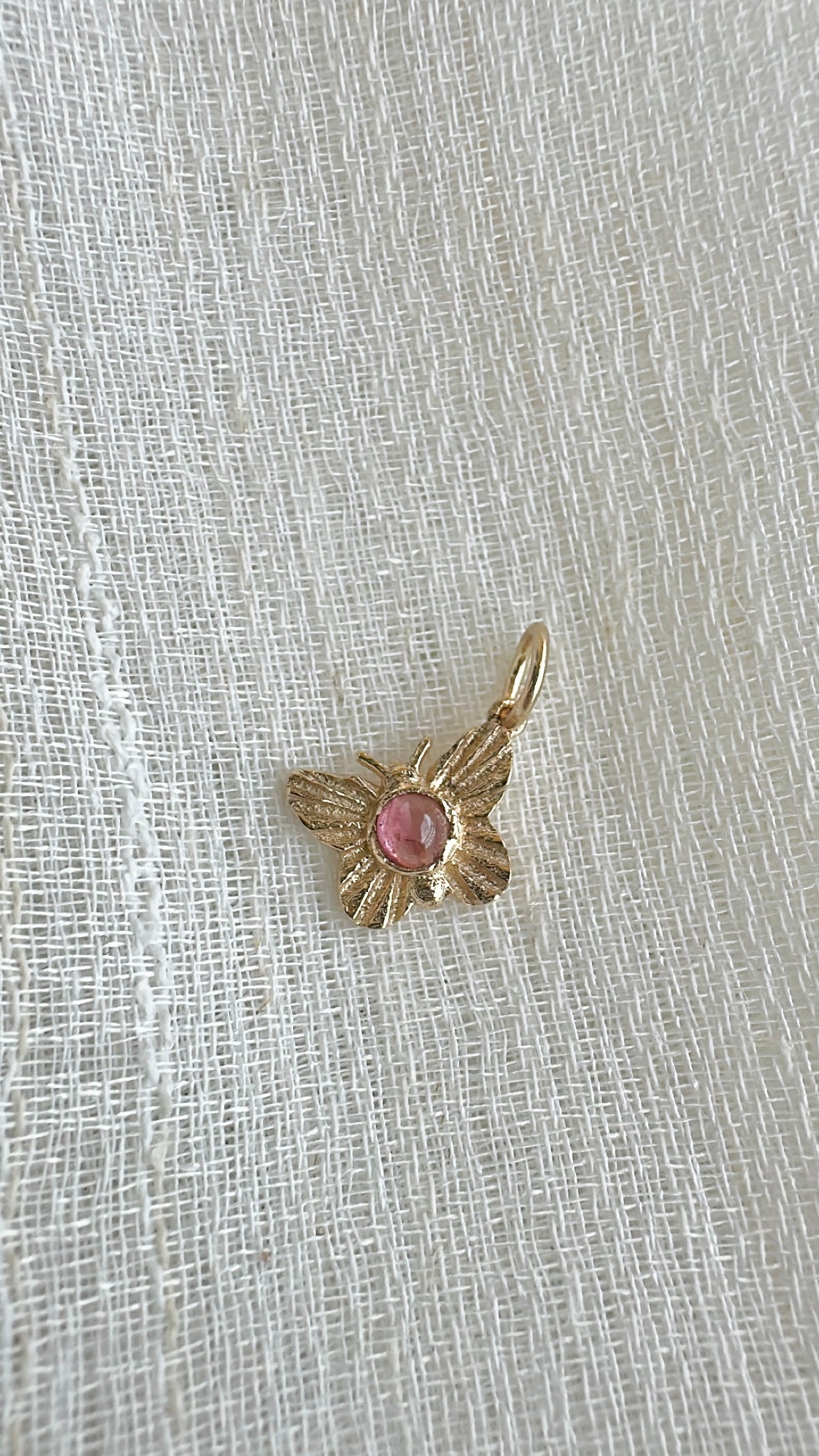 14k Butterfly charm with Pink Tourmaline