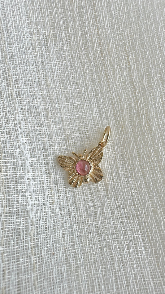 14k Butterfly charm with Pink Tourmaline