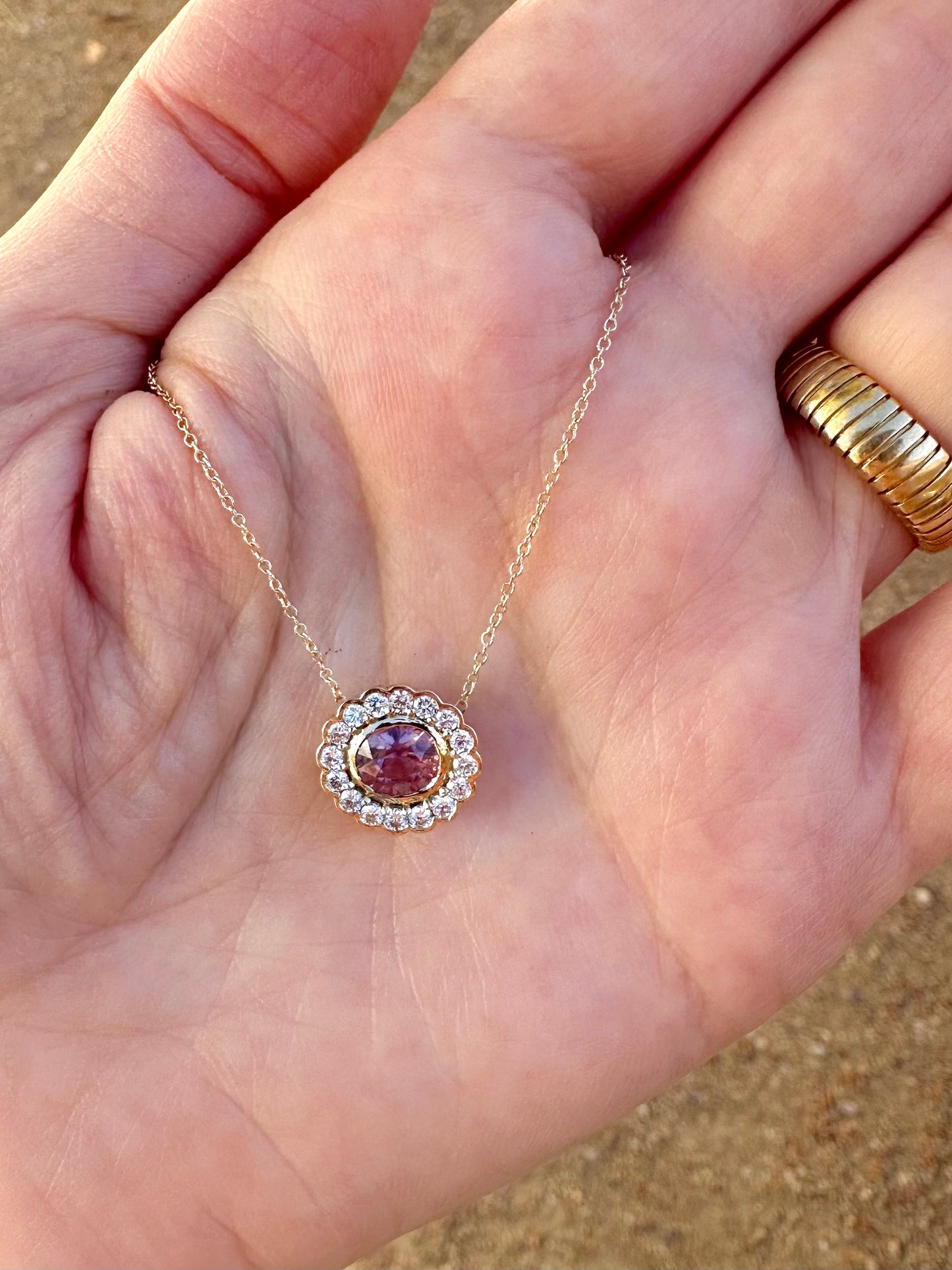 14k Oval Halo Pendant | Peridot, Spinel, Garnet
