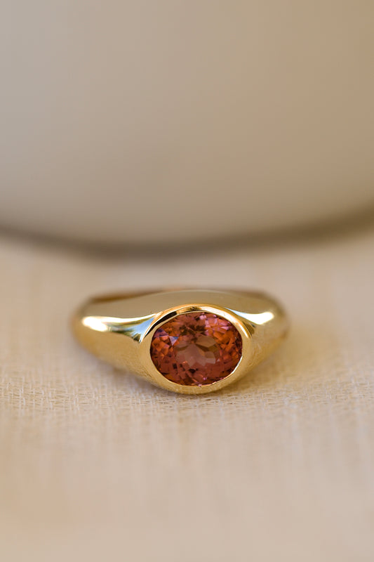 18K Pink Tourmaline ring | Gemstone Signet Ring
