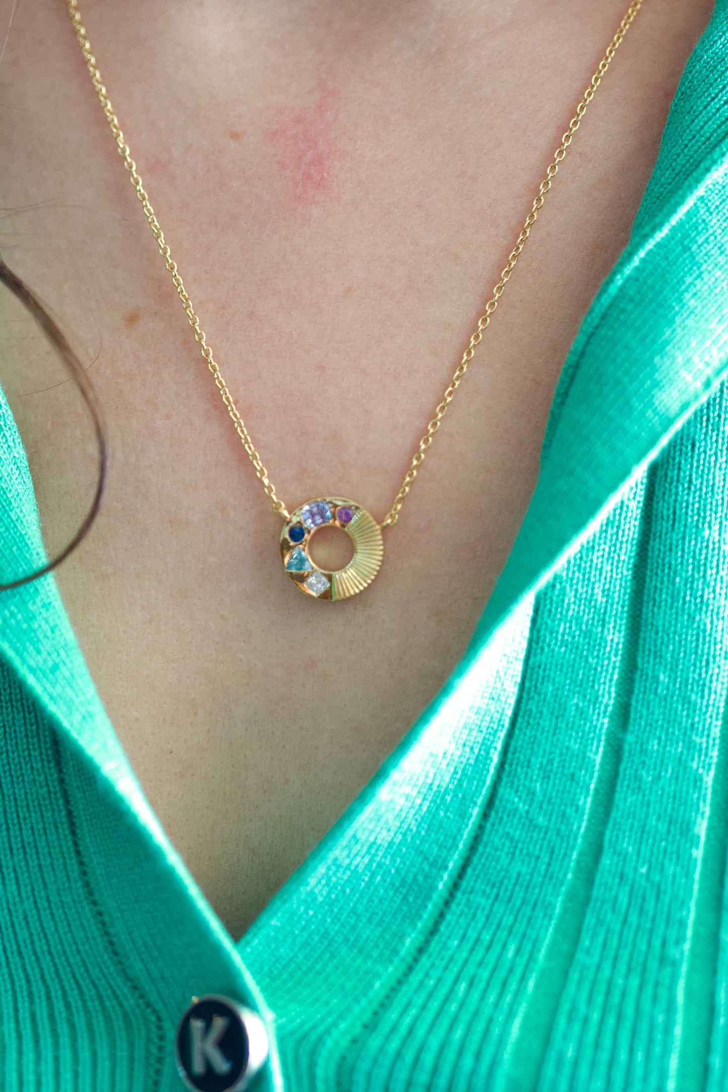 18K Cluster gemstone Necklace | sapphire Zircon & Spinel