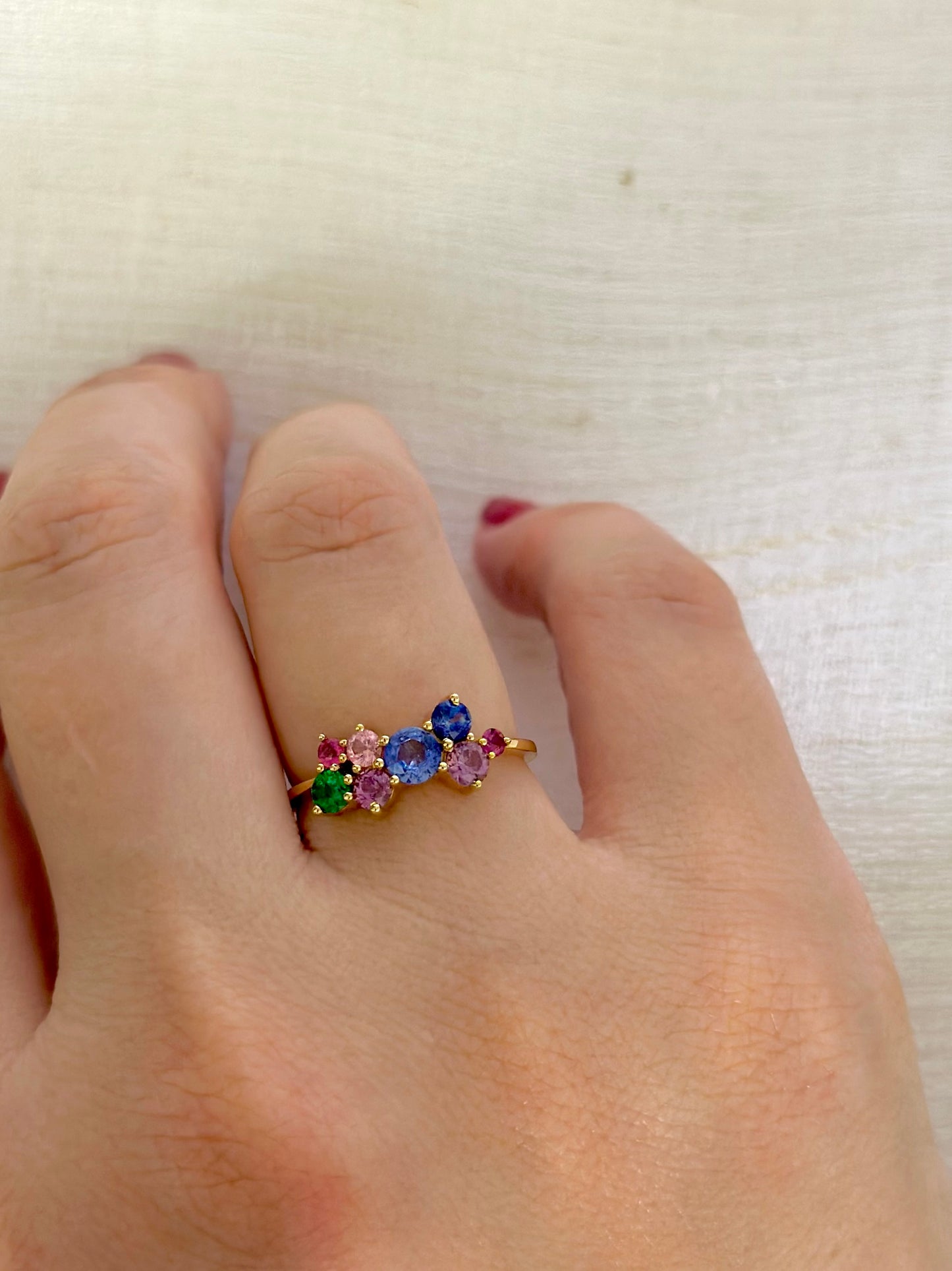 18K Sapphire Ring | Cluster Gemstone Ring
